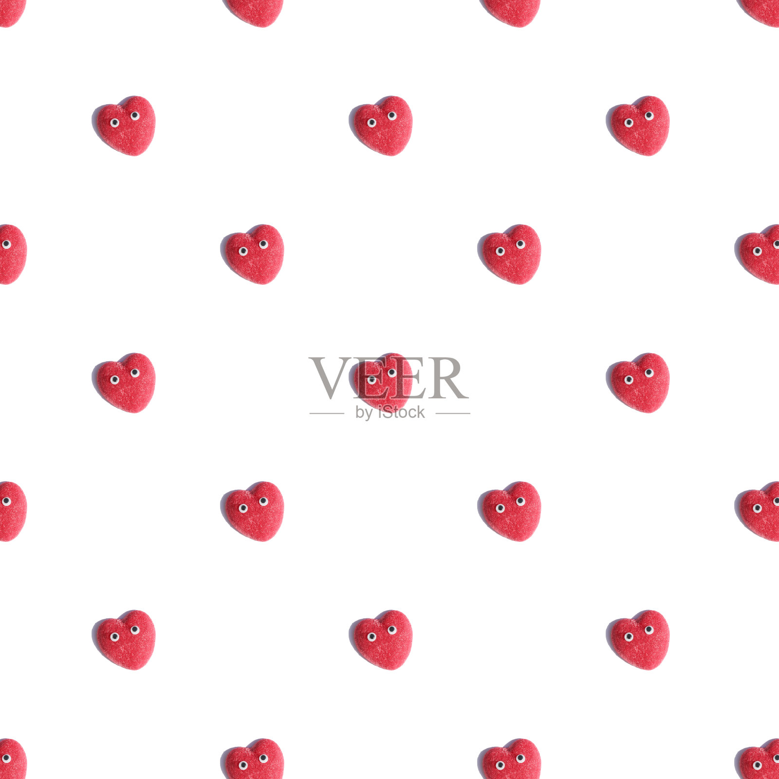 图案与红色的心与眼睛在白色的背景。平的。最小的爱的概念。广场照片摄影图片