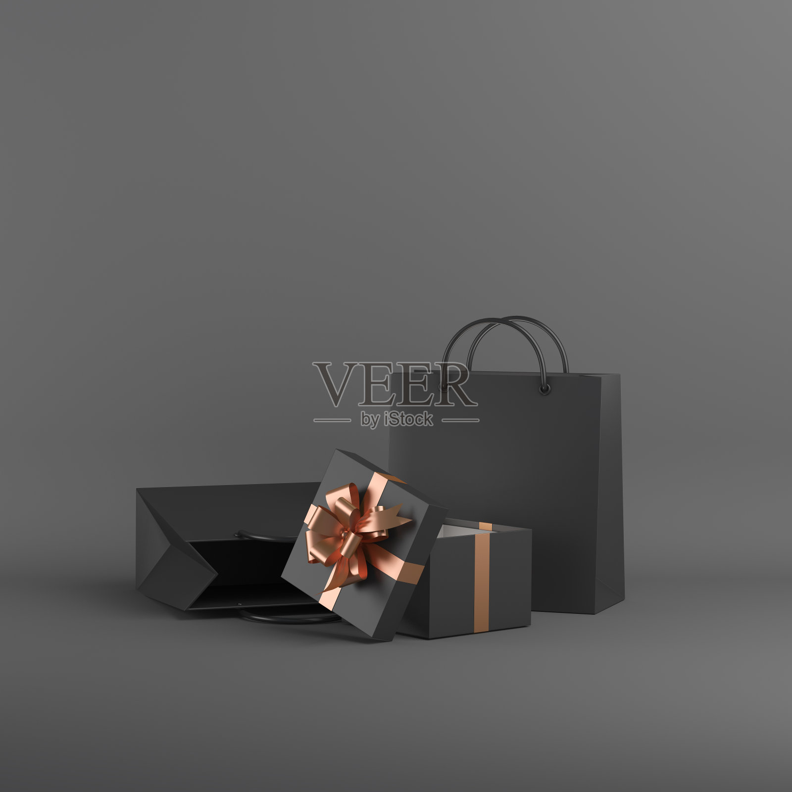 黑色星期五销售背景装饰购物袋,礼盒,复制空间文字,横幅,模板,3D渲染插图。照片摄影图片