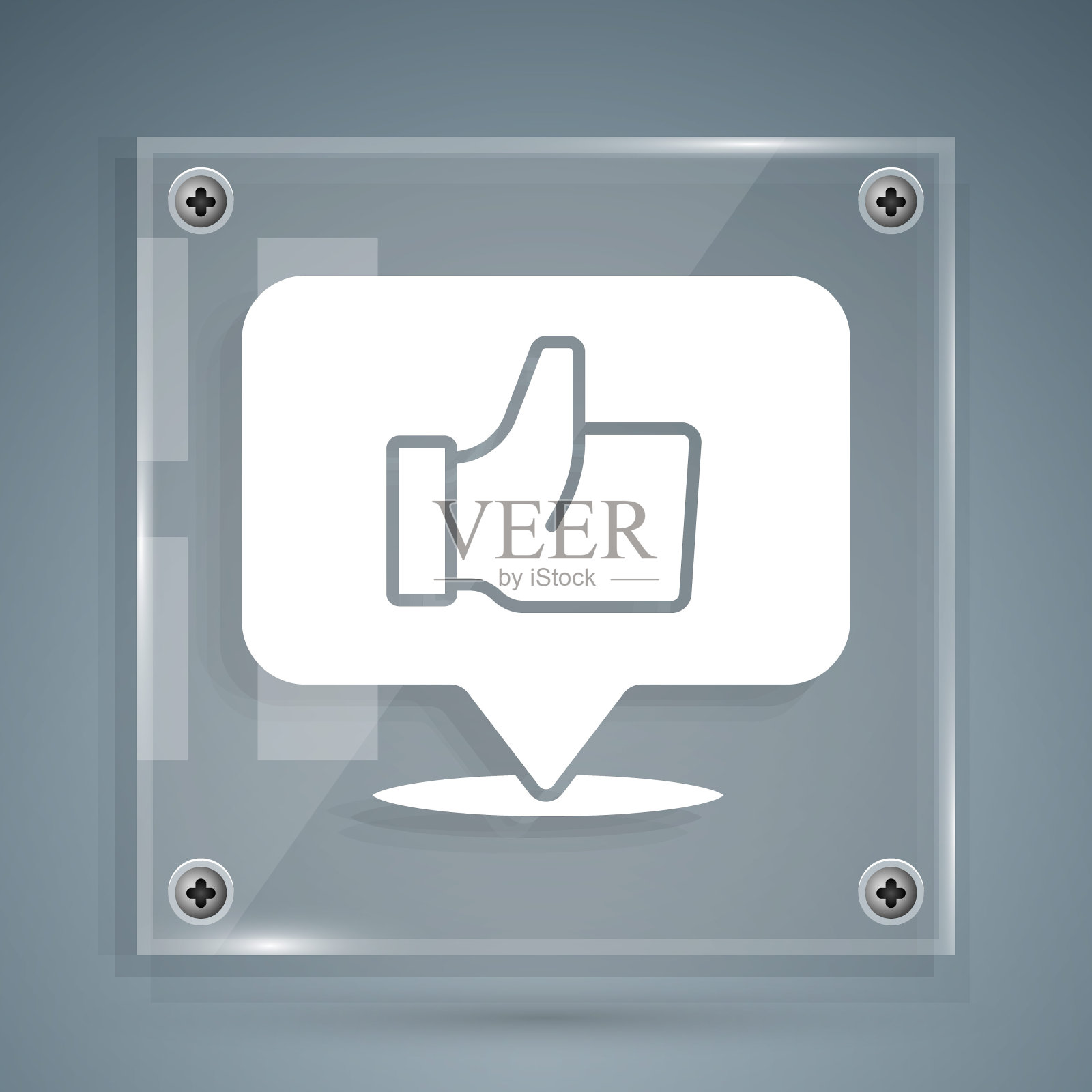 白色的手像图标孤立在灰色的背景。方形玻璃面板。向量图标素材