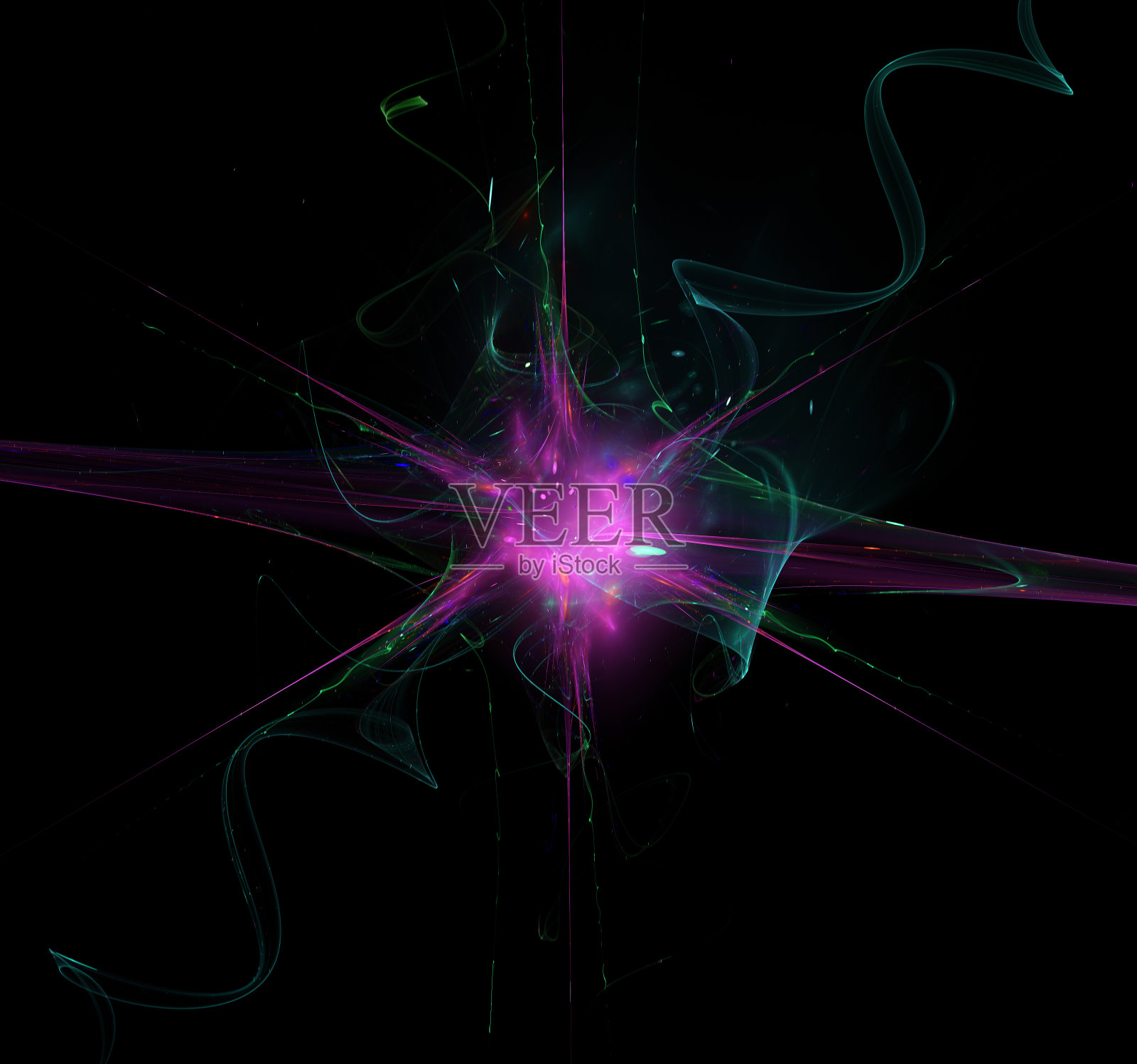 抽象的彩色神经细胞,神经冲动,闪光。图形设计元素,单个神经细胞或生物体,微小的幻想生物与触手孤立在黑色,3d渲染照片摄影图片