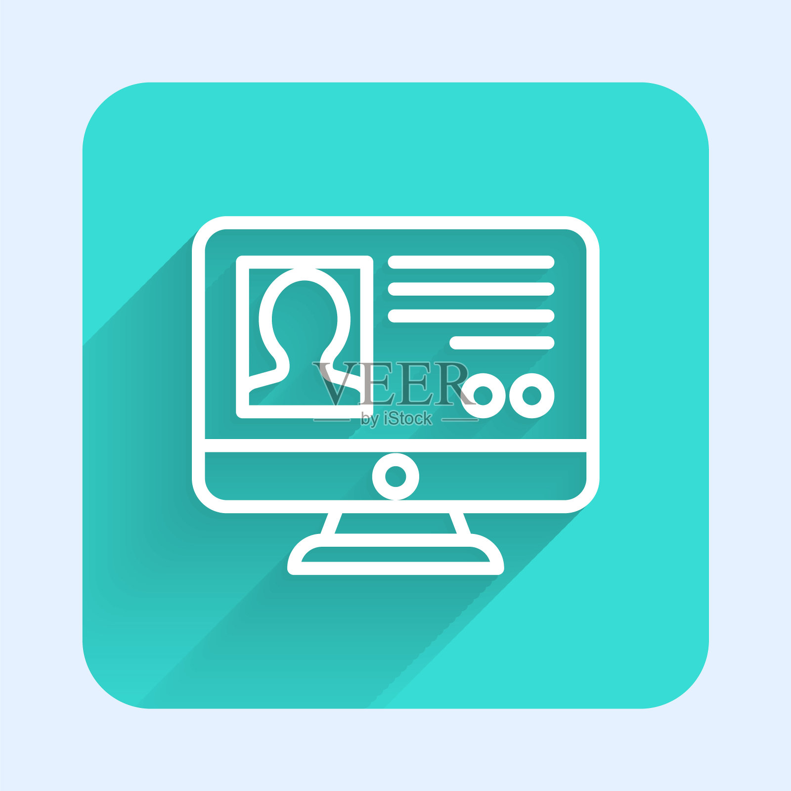 白线创建帐户屏幕图标隔离与长阴影。绿色广场按钮。向量图标素材