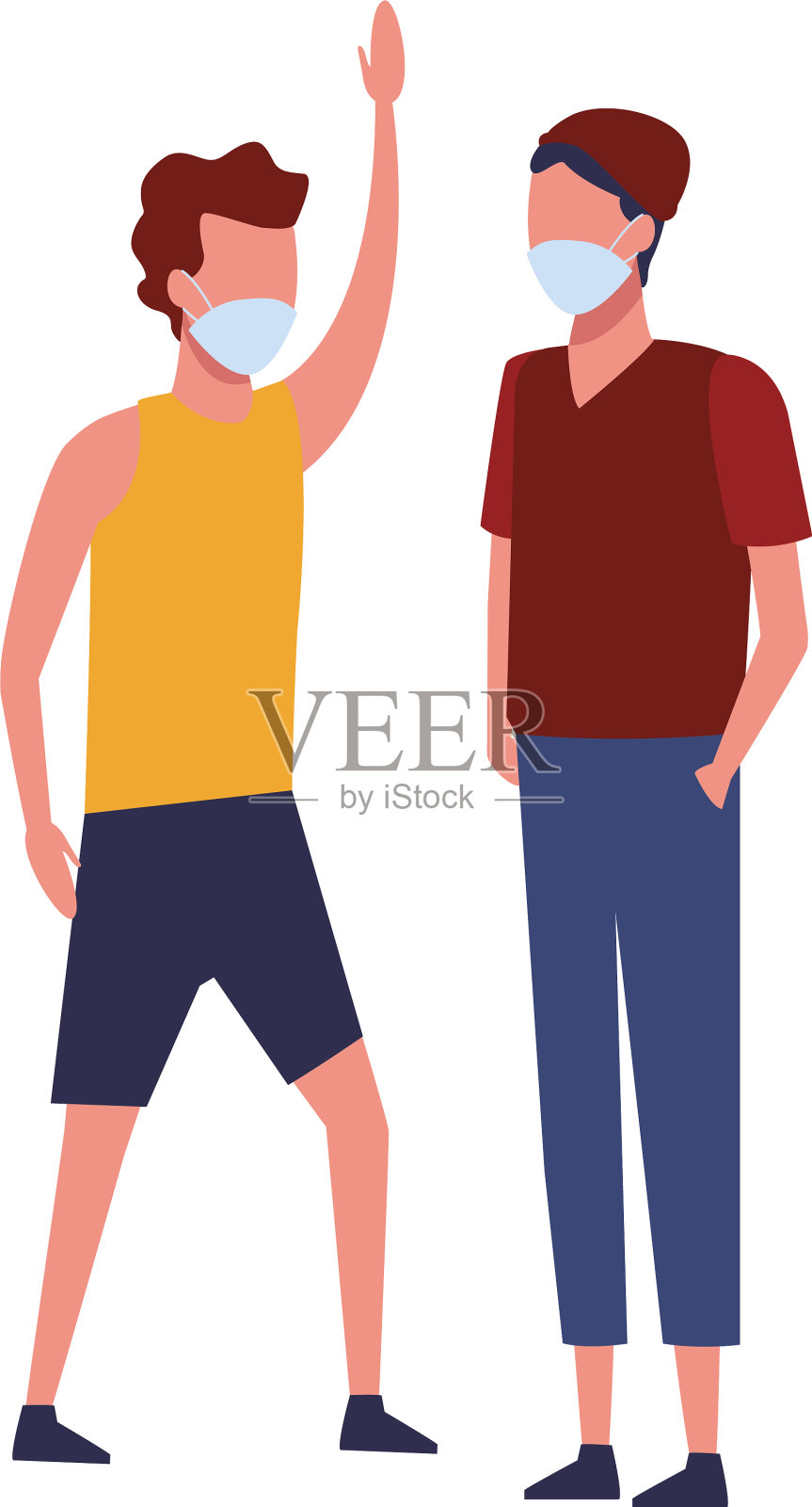 使用口罩应对新冠肺炎的男子插画图片素材