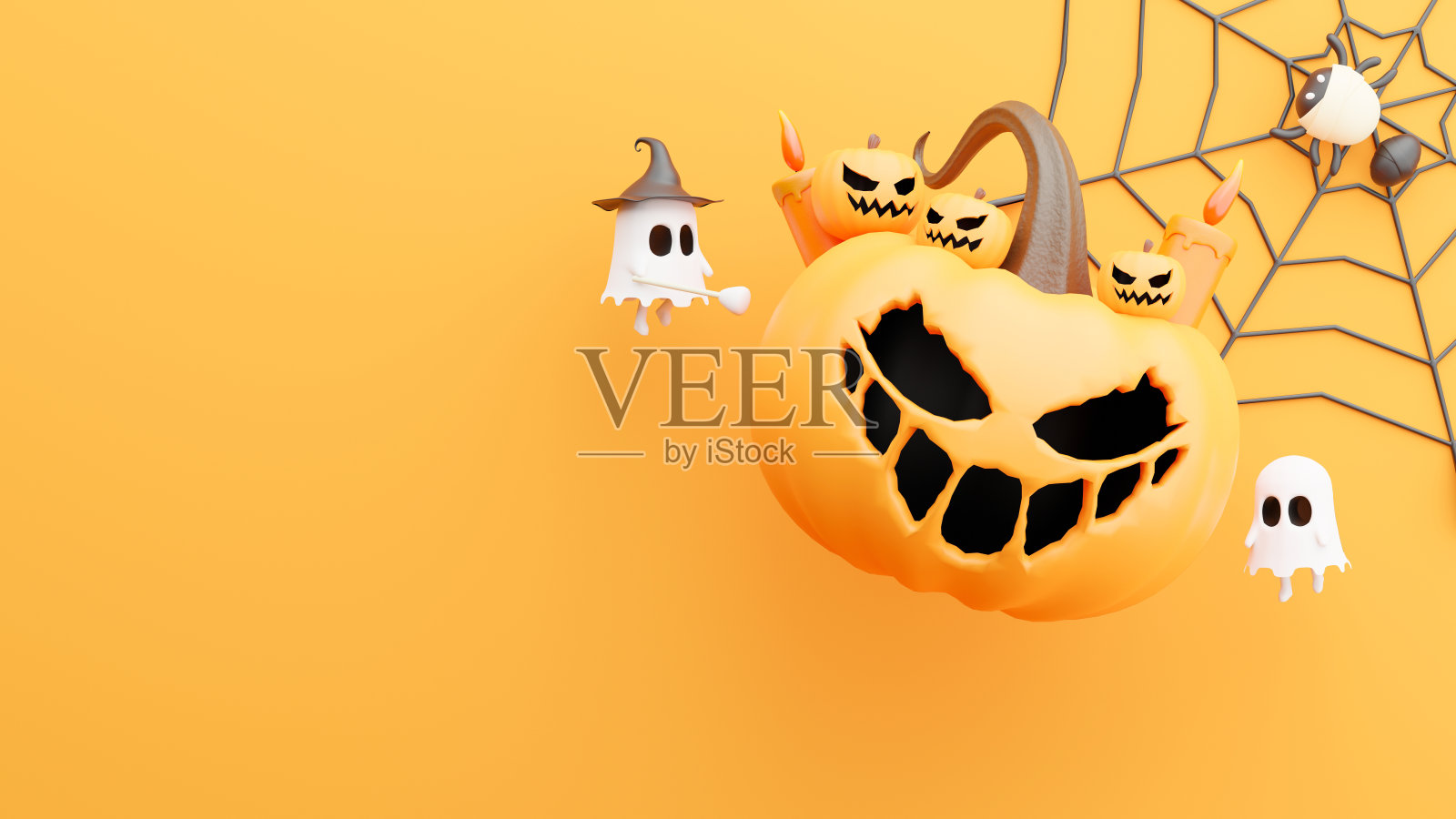 万圣节南瓜的3d渲染与装饰照片摄影图片