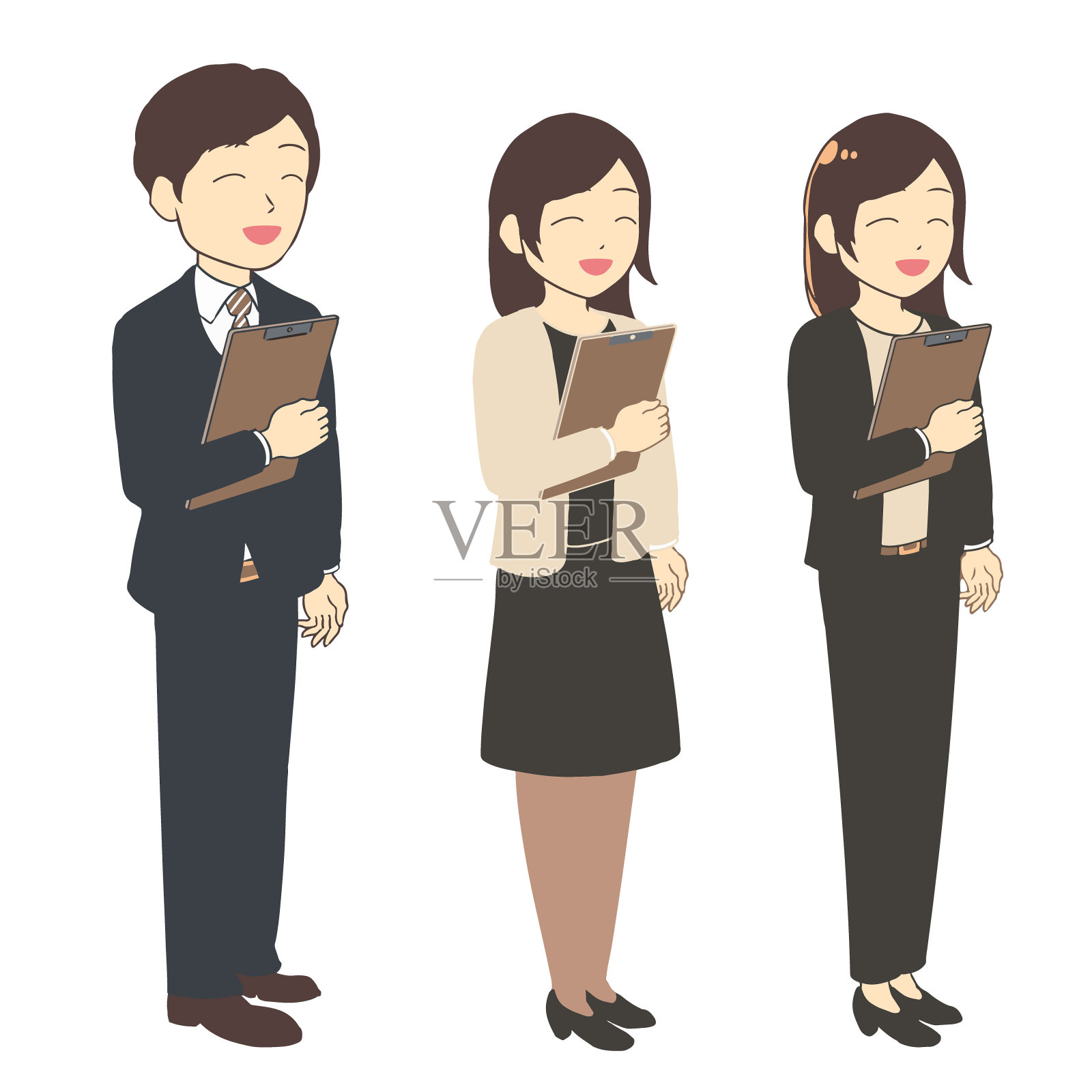 办公室职员拿着文件笑(不排队)插画图片素材