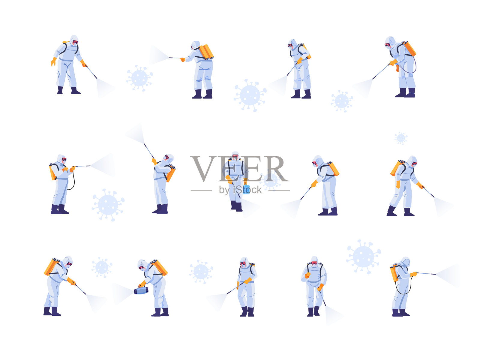 消毒工作人员佩戴防护口罩插画图片素材