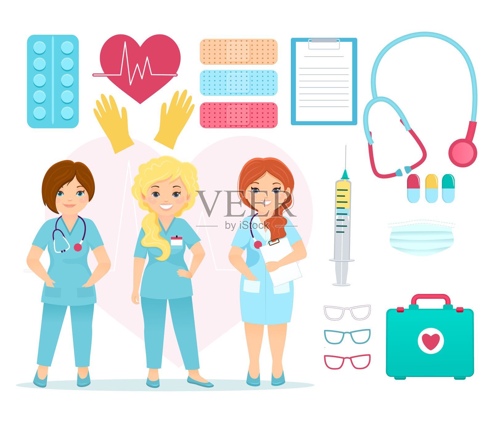 成套医疗设备卡通插画图片素材