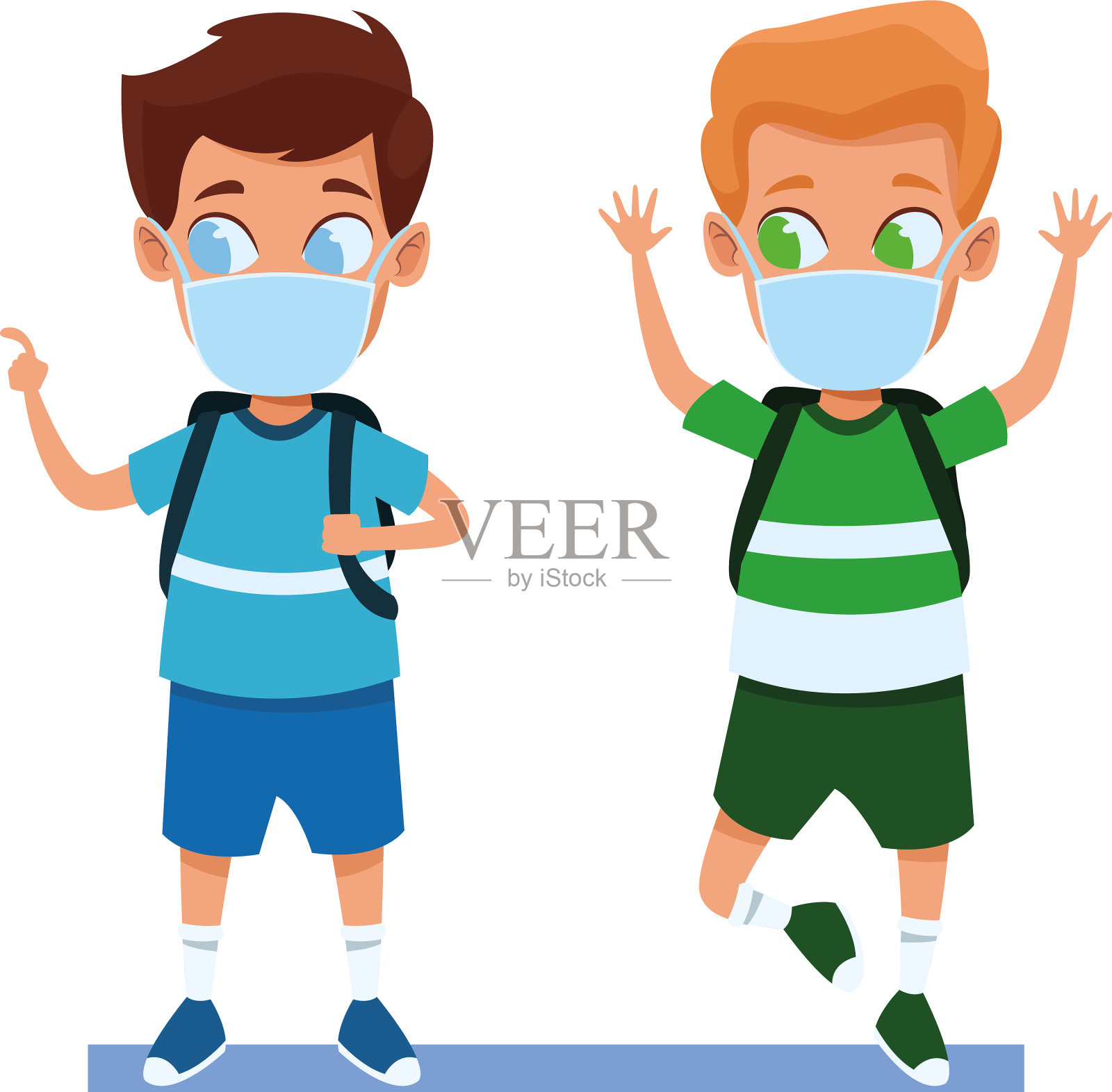 小男孩戴口罩应对新冠肺炎插画图片素材