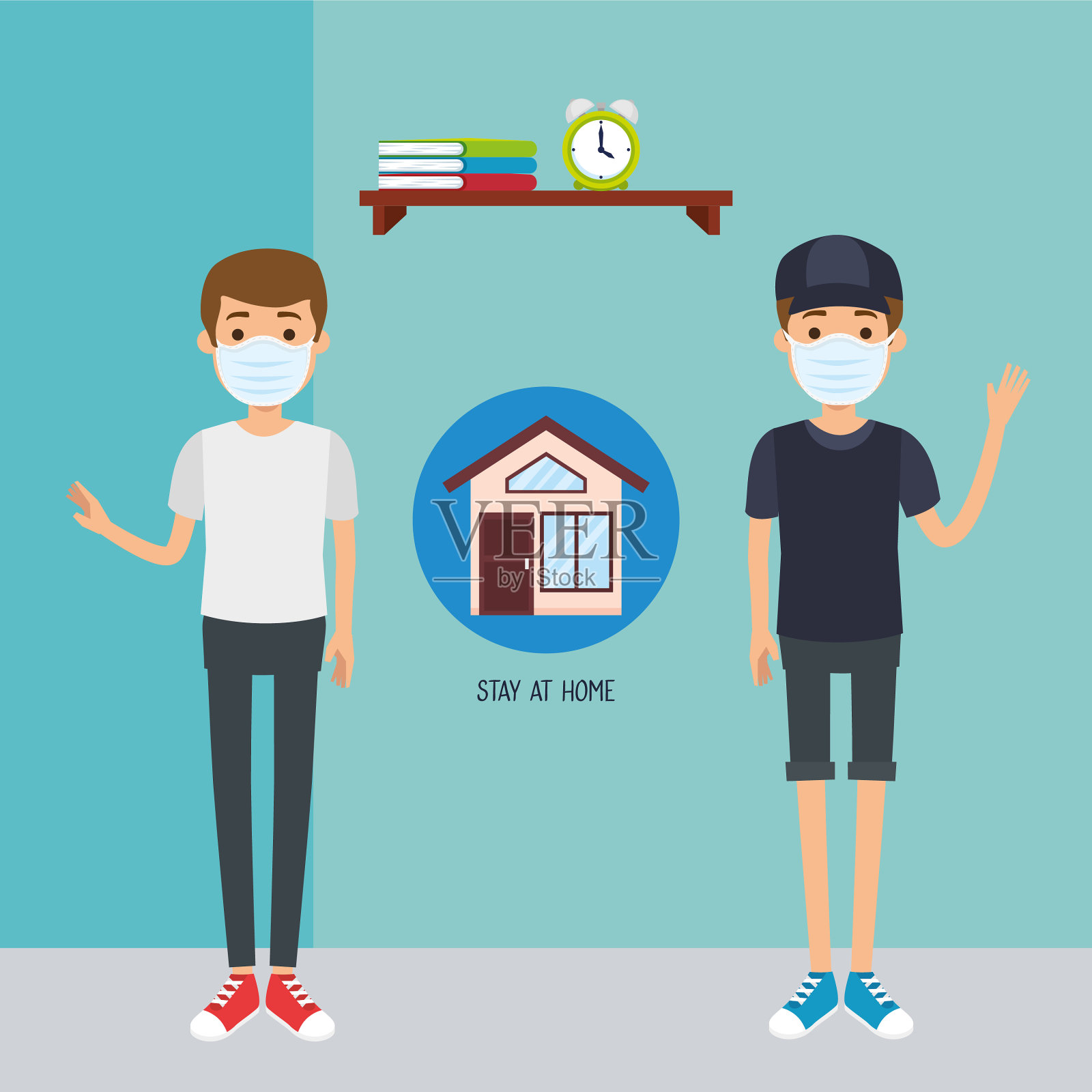 年轻男子使用口罩应对新冠肺炎大流行插画图片素材