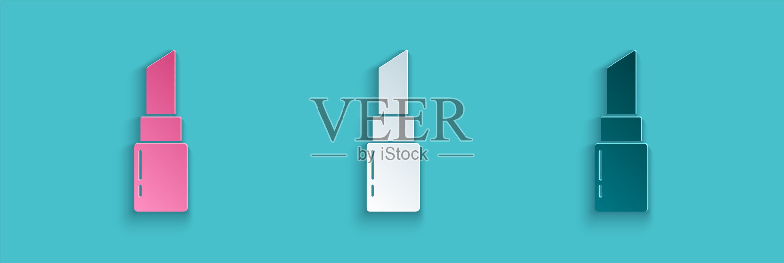 剪纸口红图标孤立在蓝色插画图片素材