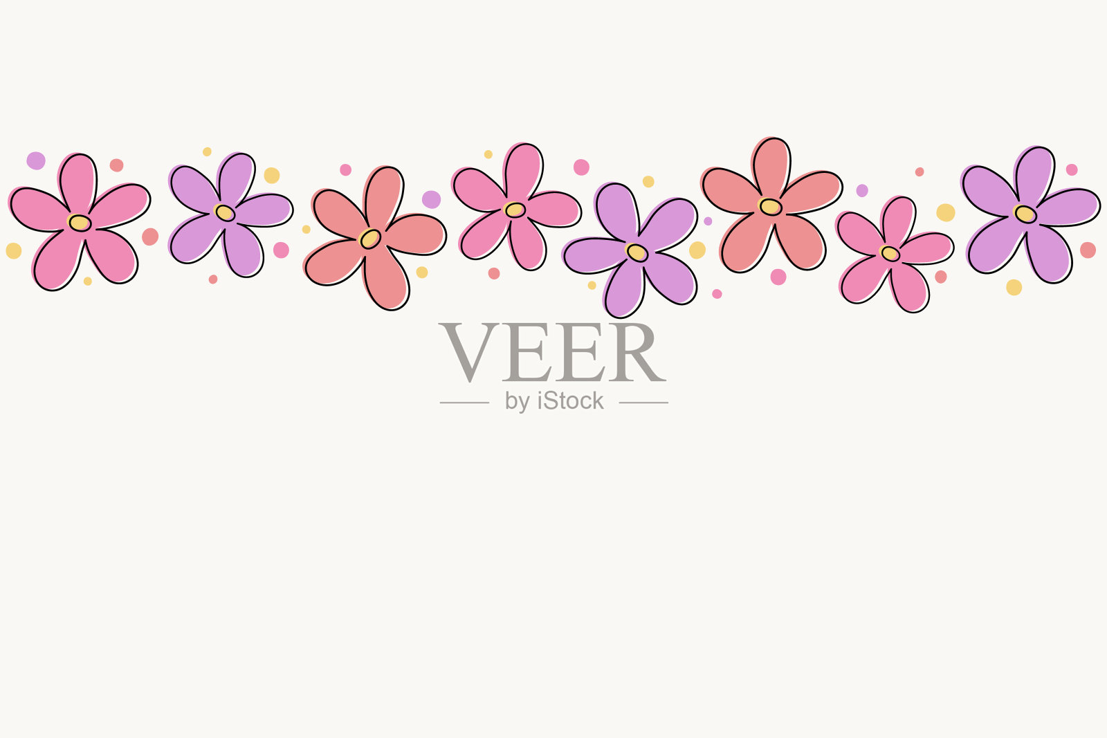 带有可爱花朵的横幅设计。母亲节、妇女节和情人节的背景。向量插画图片素材