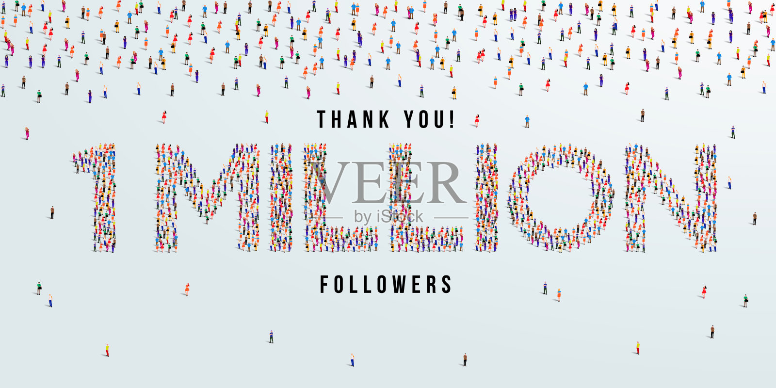 感谢100万或100万粉丝的设计概念制作的人群矢量插图。插画图片素材