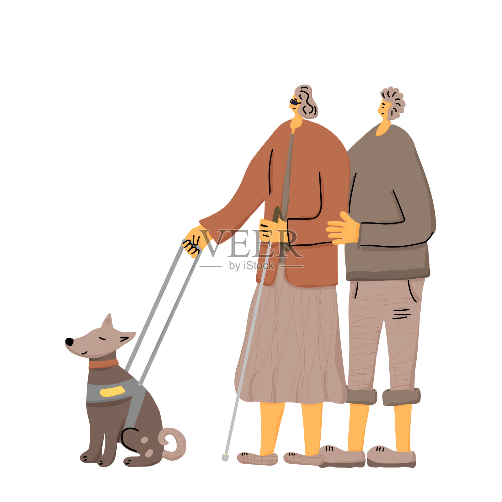 盲人和他的导盲犬。插画图片素材