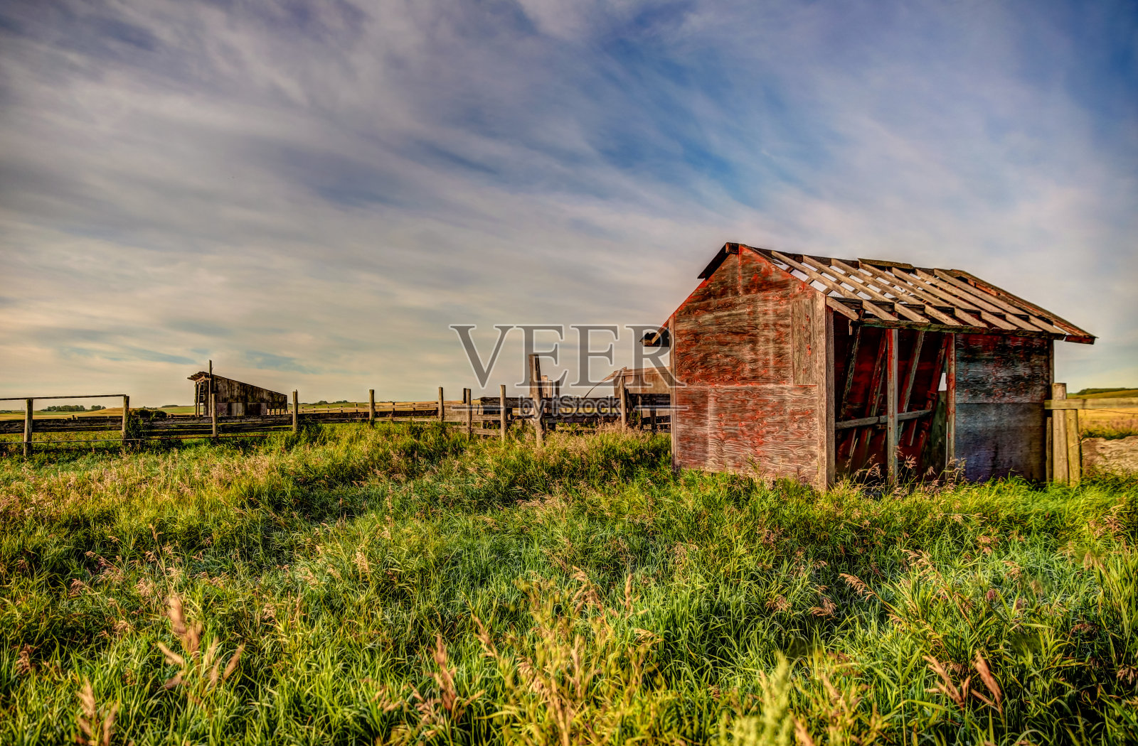 清晨时分,阿尔伯塔卡尔加里郊外的一个乡村小屋照片摄影图片
