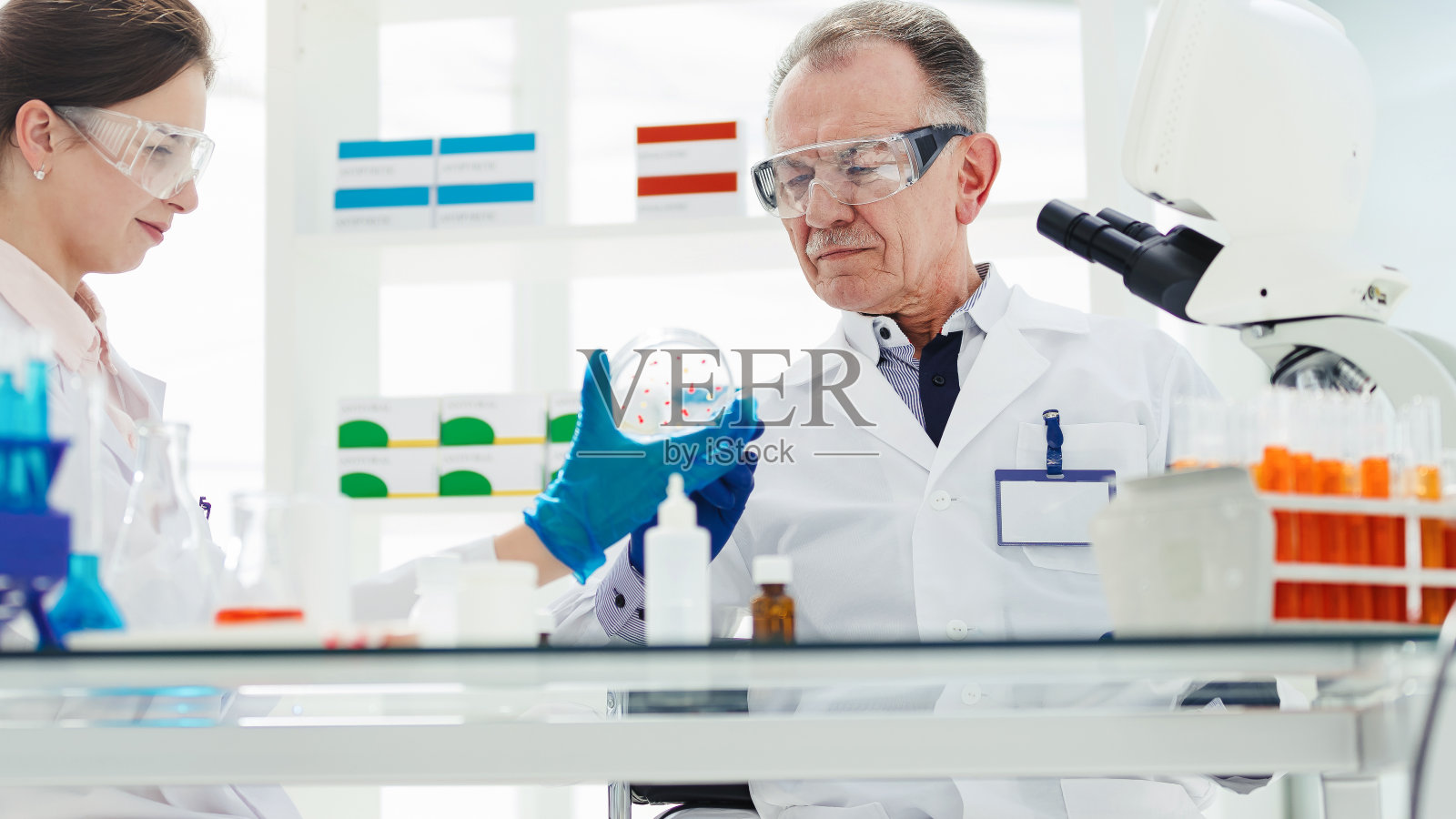 科学家们正在讨论他们的研究结果照片摄影图片