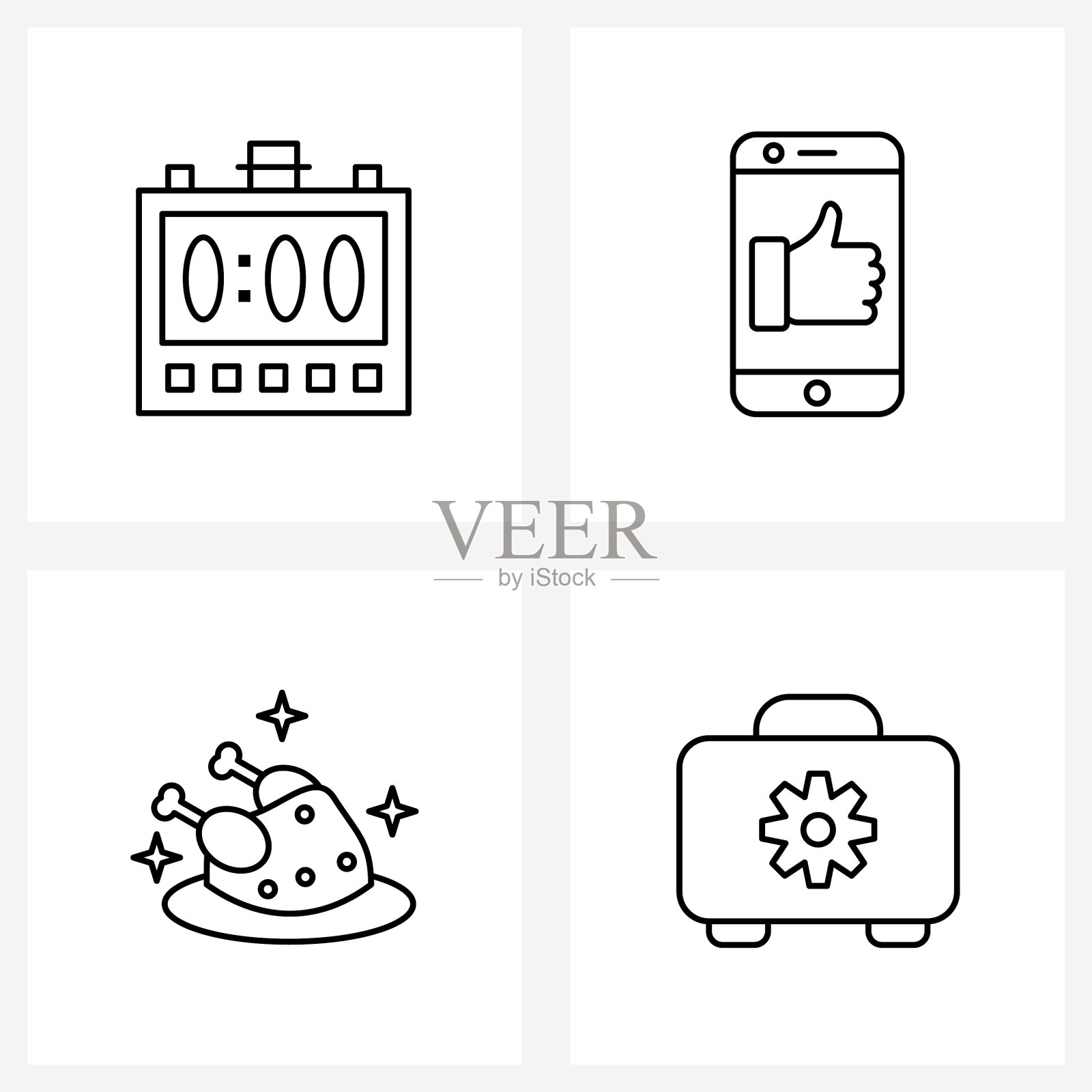 设置4个简单线秒表图标鸡图标素材