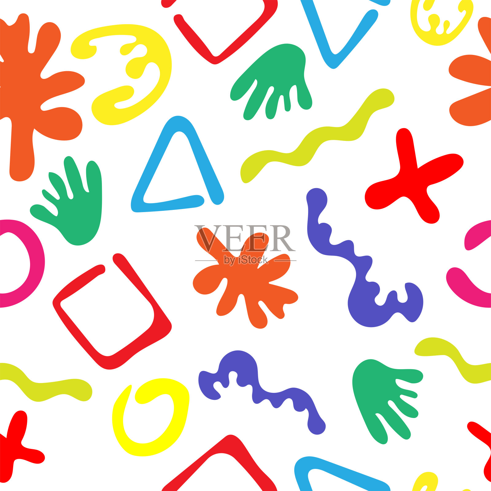 抽象无缝图案与有机和几何形状手绘。夏天打印。五彩缤纷的矢量插图。插画图片素材