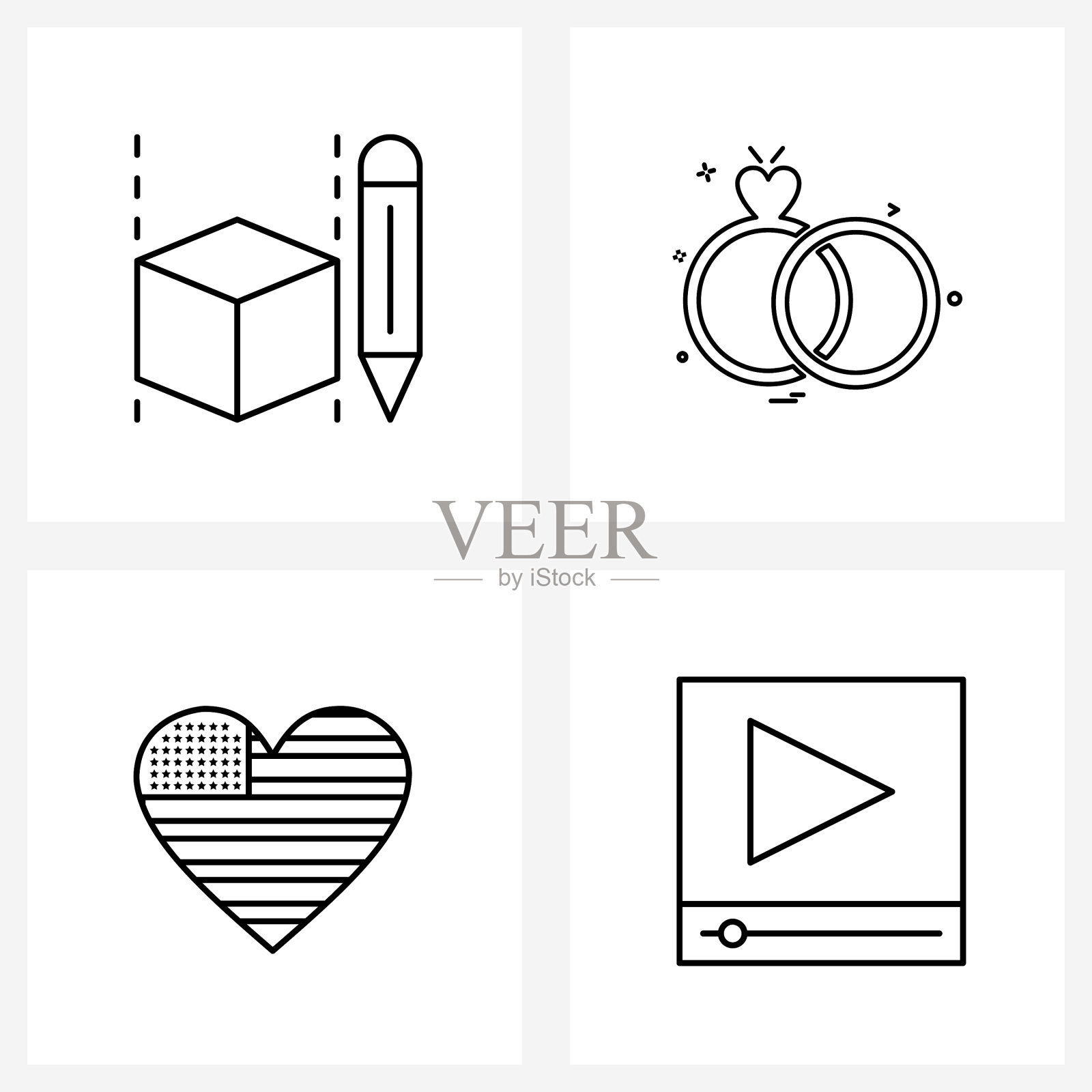 设置4个现代线条图标建筑旗帜图标素材