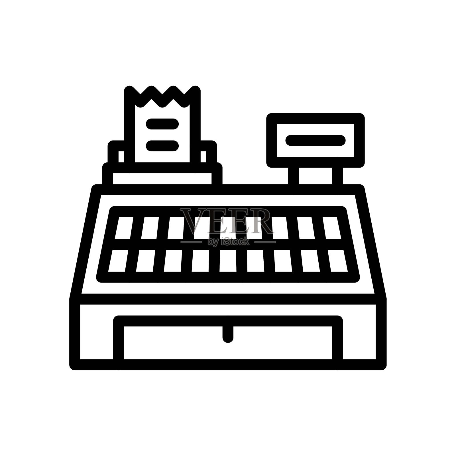 图标相关的账单机,账单和按钮向量在线性风格,插画图片素材