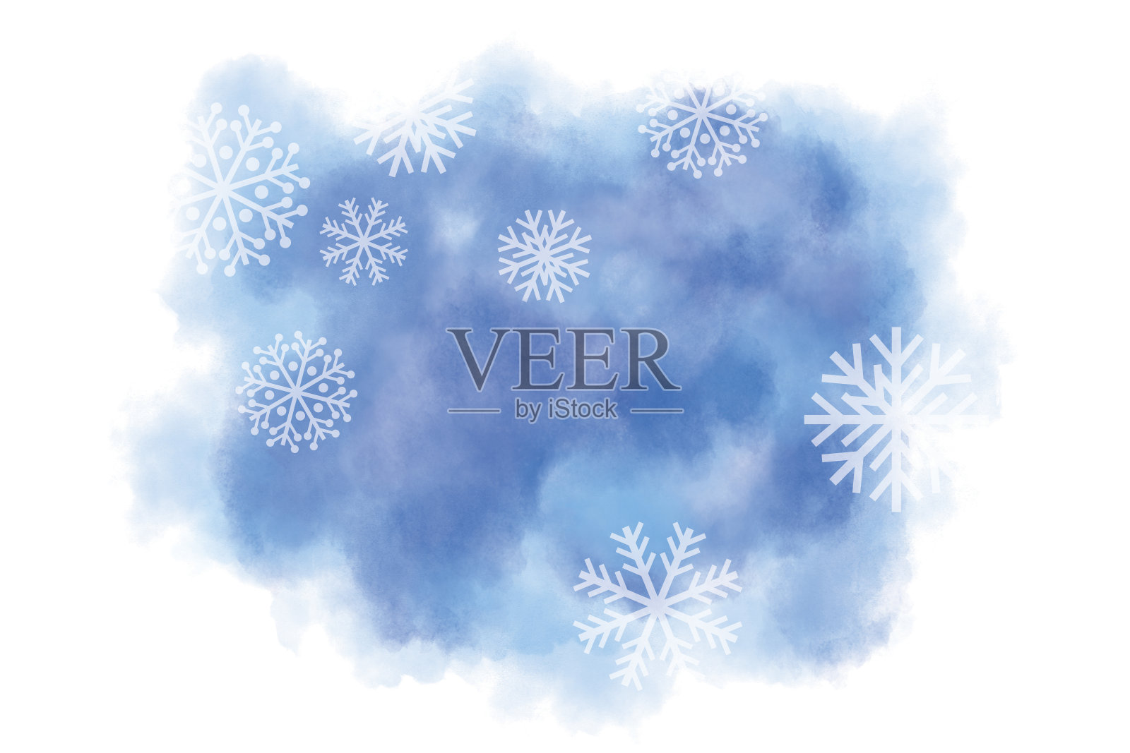 水彩画抽象的冬季风景用蓝色的雪花和雪晶体。插画图片素材