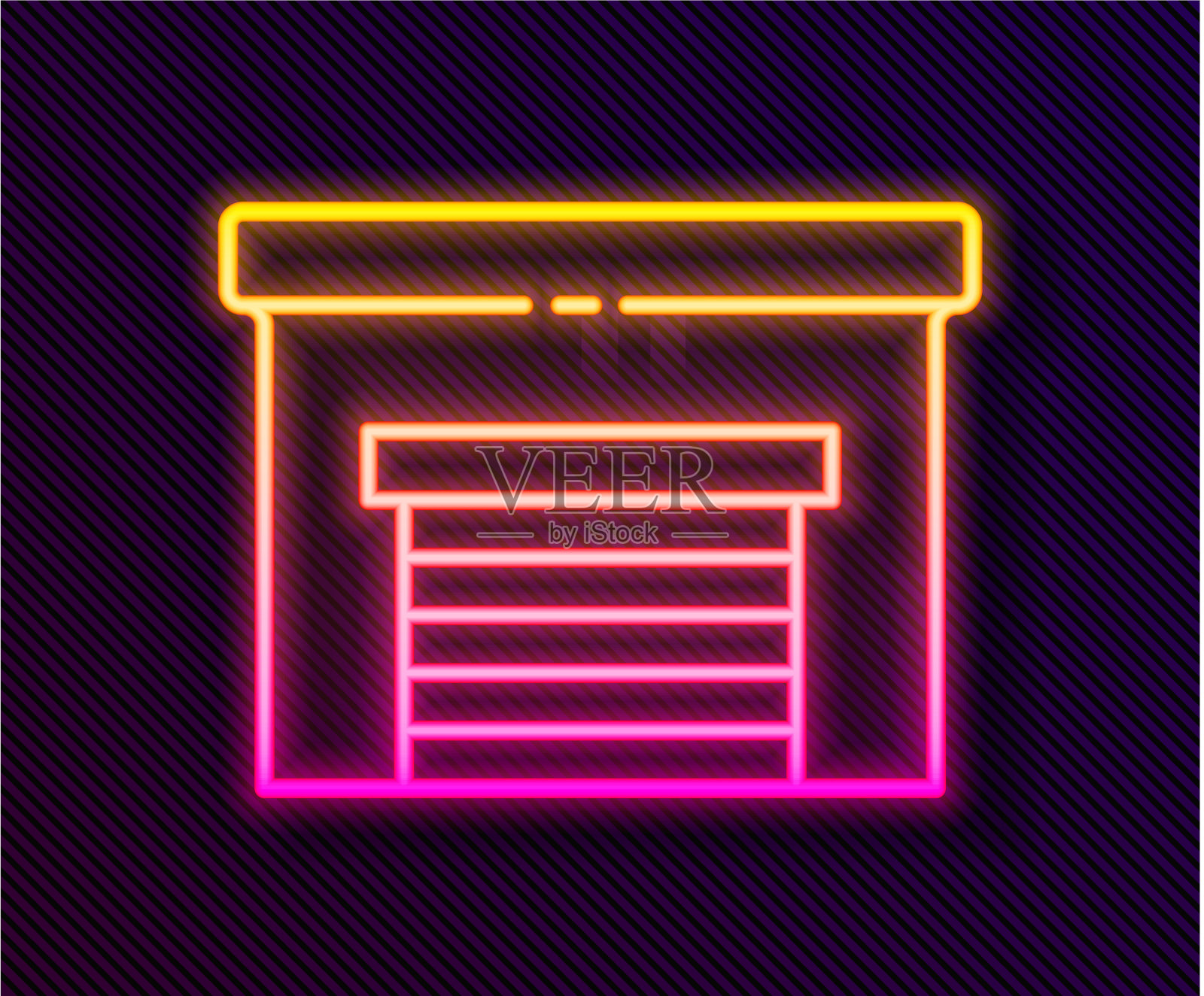 发光的霓虹灯线车库图标孤立在黑色图标素材