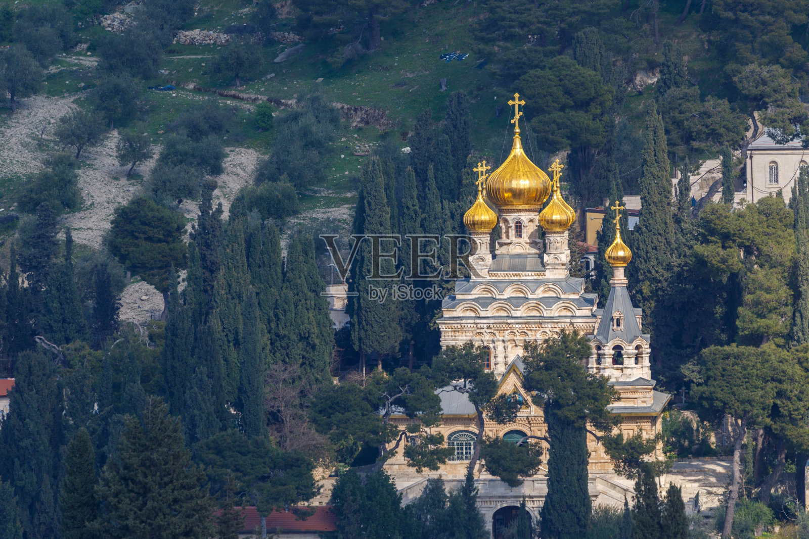 在橄榄山上靠近客西马尼的玛丽亚·玛格达莱娜东正教教堂照片摄影图片