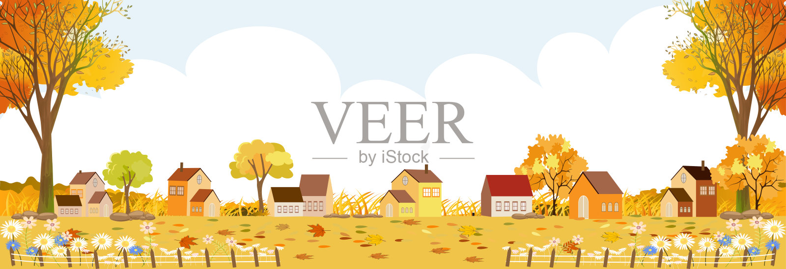 乡村秋季景观以临摹空间,乡村乡村景观以农舍平面设计,乡村景观以乡村全景景观在秋季设计模板素材