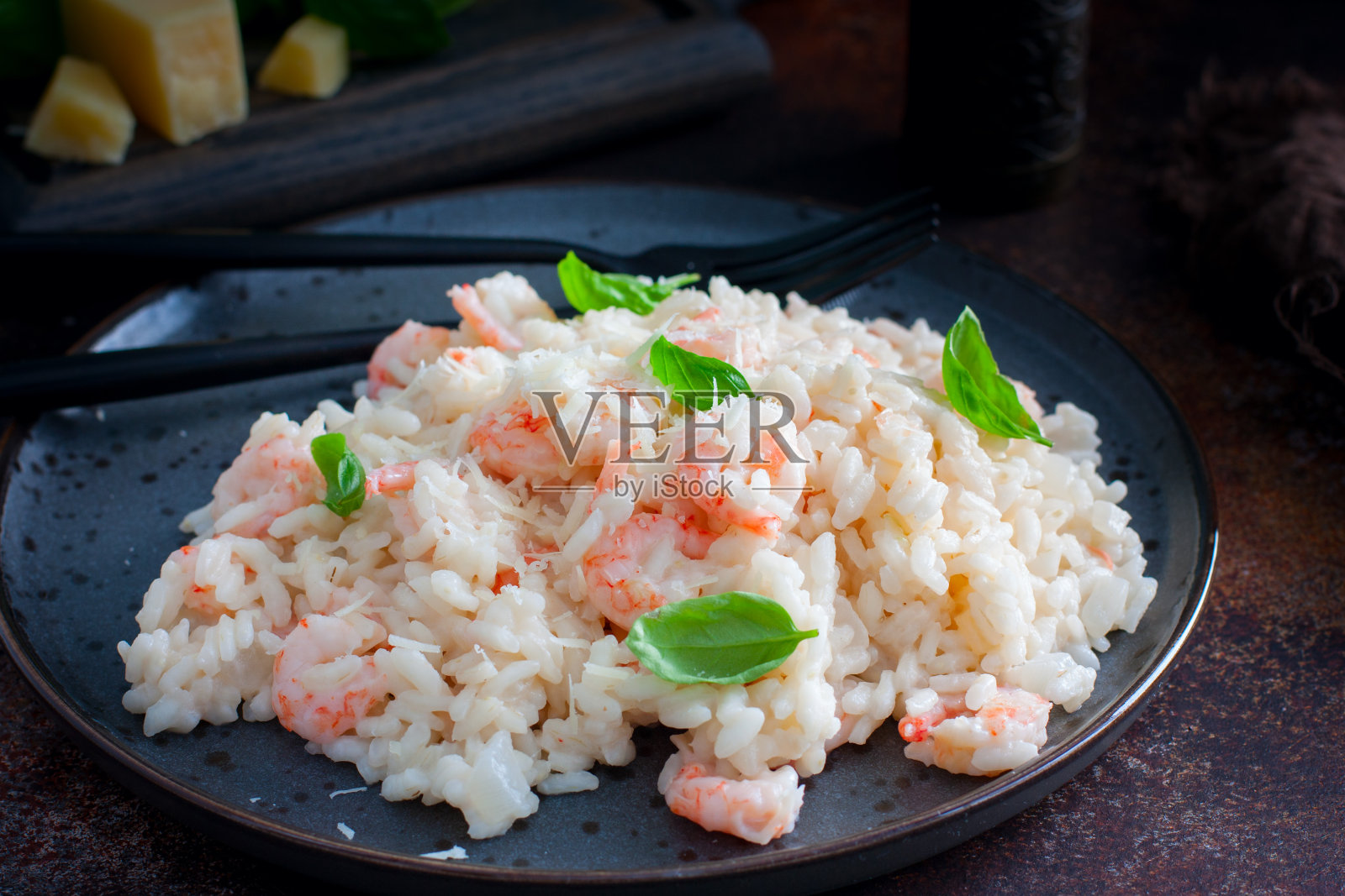 奶油虾调味饭,有选择的重点照片摄影图片