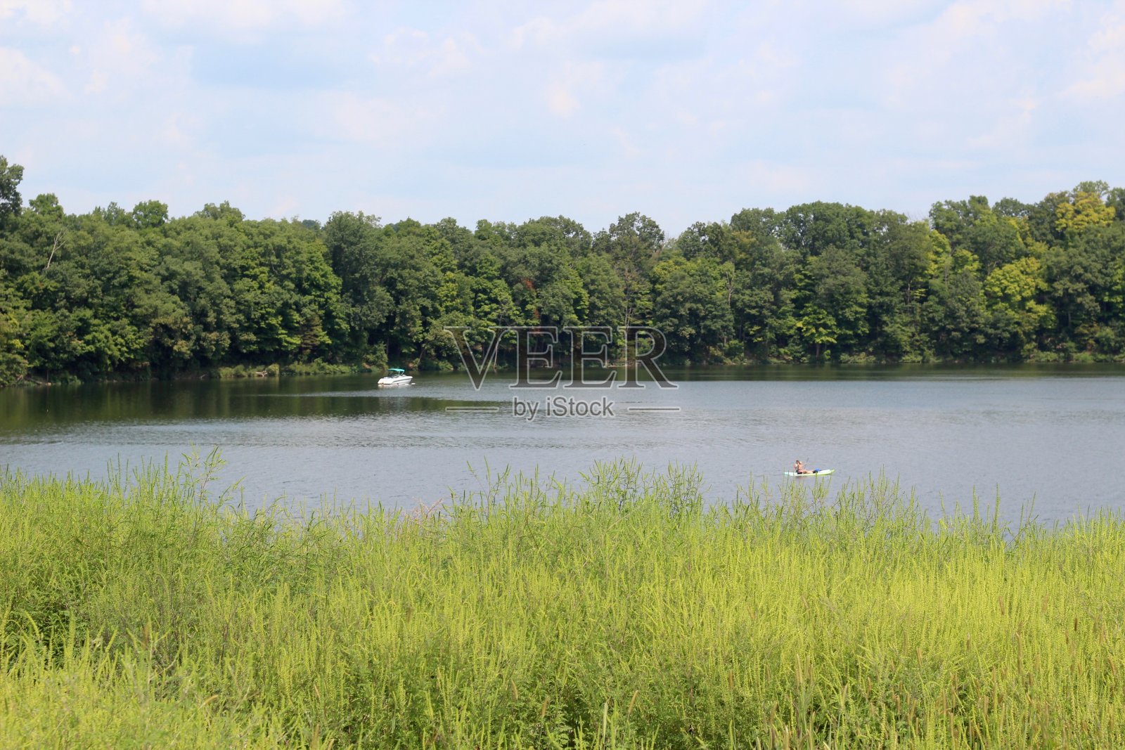 绿草如茵的宁静湖泊照片摄影图片