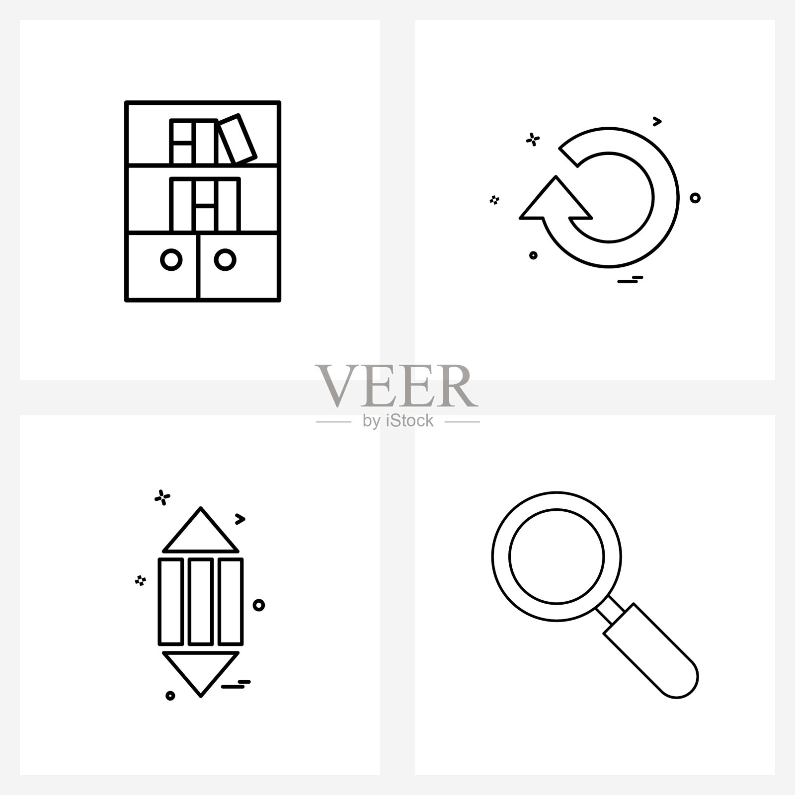设置4个现代线条图标书柜图标素材