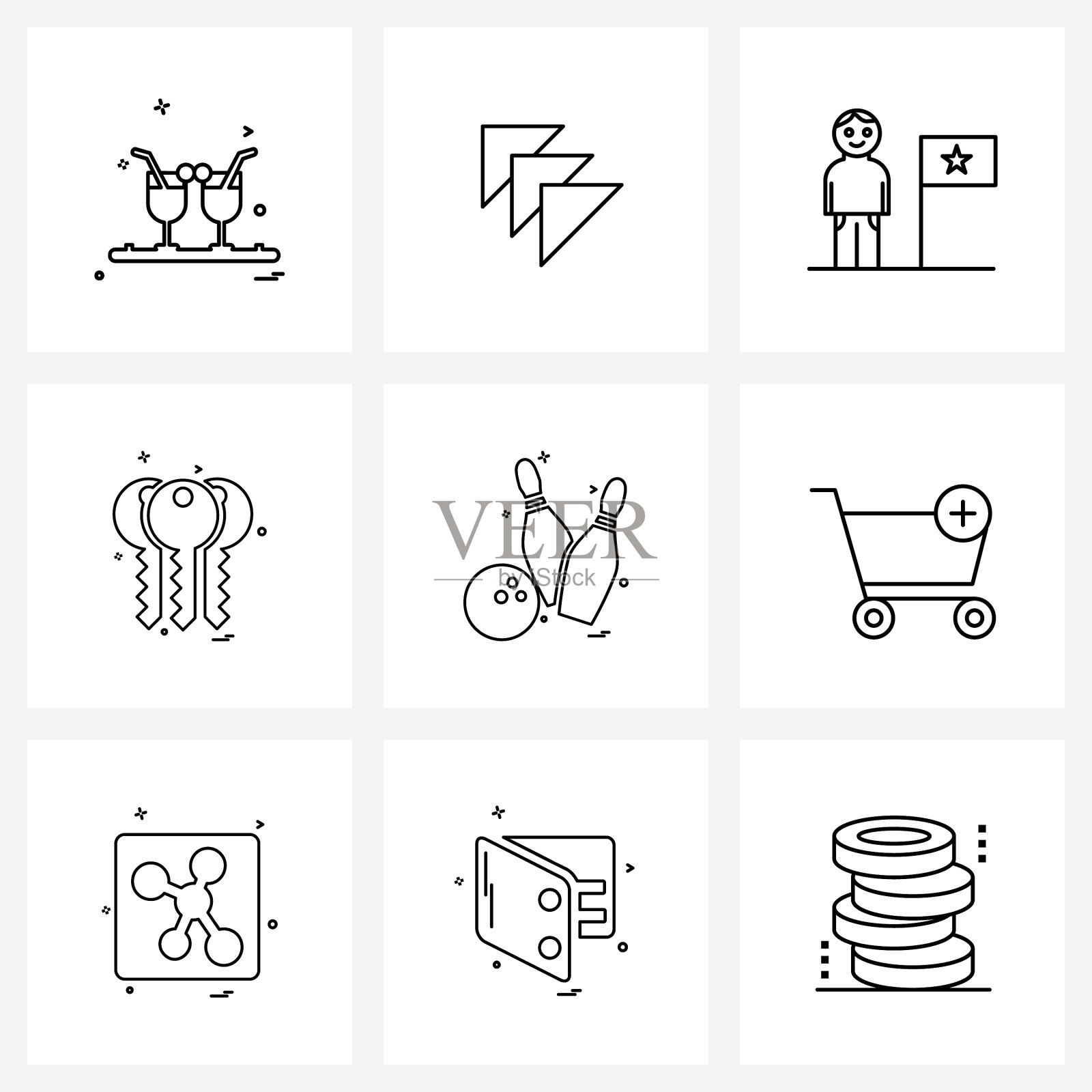 移动用户界面线图标设置9个现代象形图图标素材