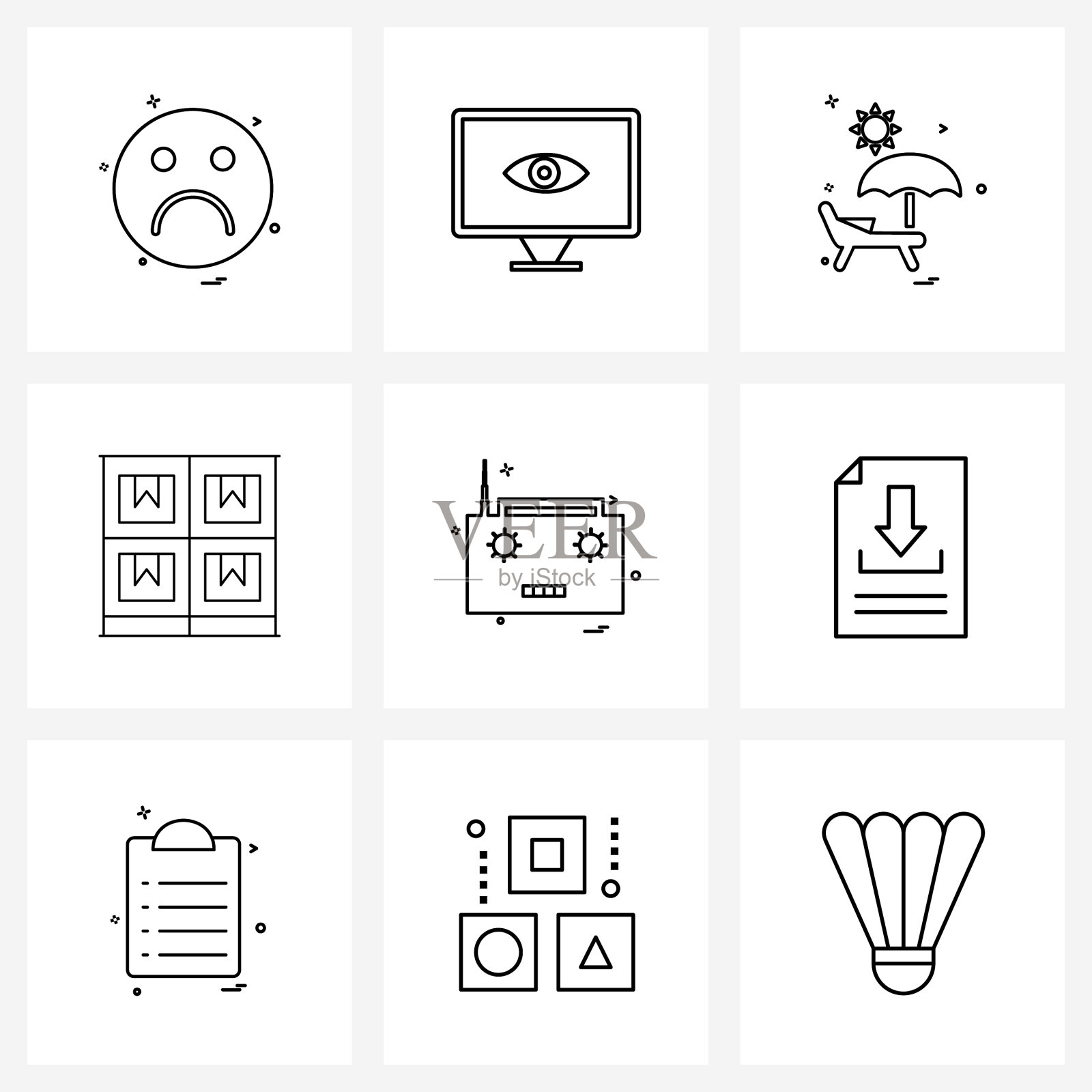 设置9个简单线条图标媒体包图标素材