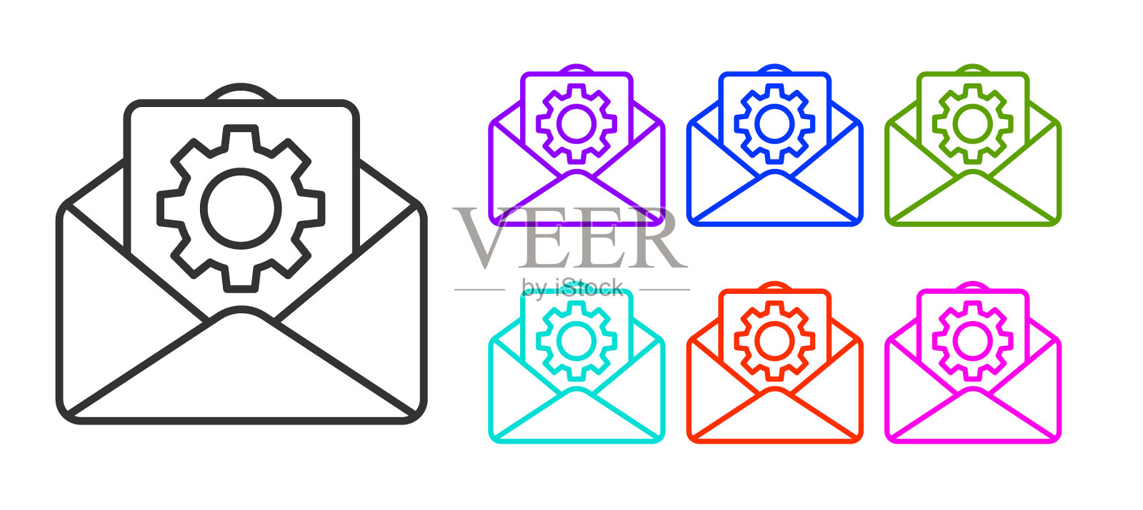 黑色线信封设置图标隔离在白色图标素材