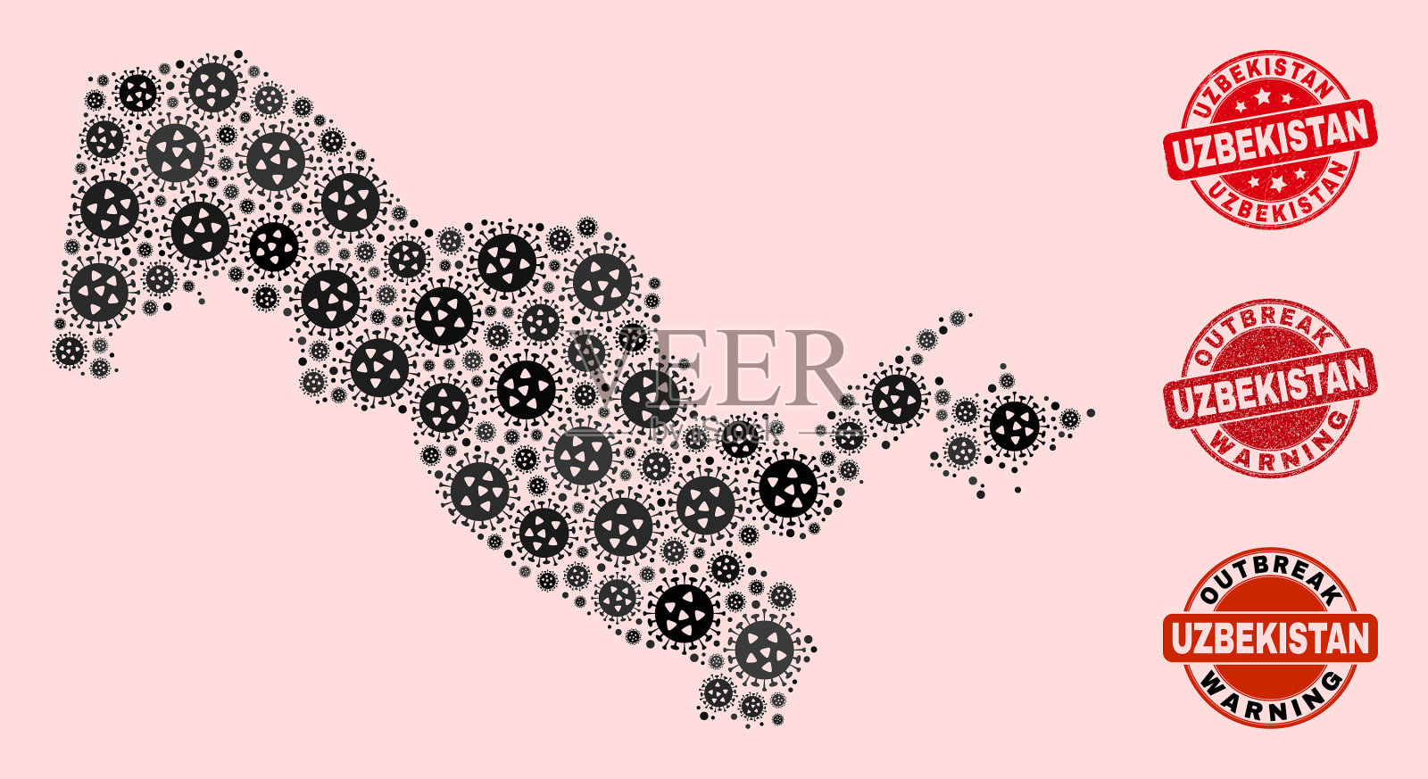 流感病毒拼贴马赛克乌兹别克斯坦地图和插画图片素材