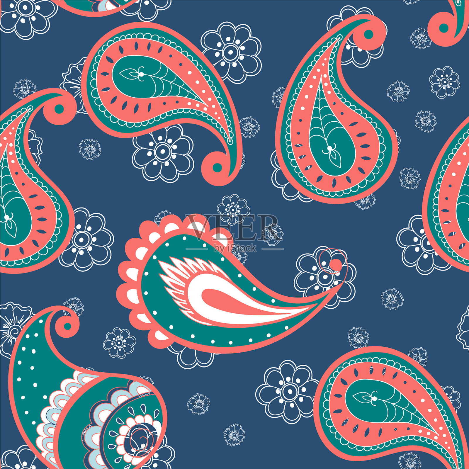 绿色印度花无缝图案插画图片素材