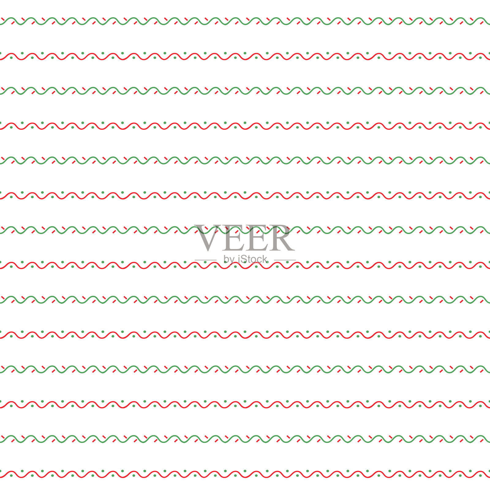 圣诞节无缝图案与红色和绿色的波浪条纹。插画图片素材