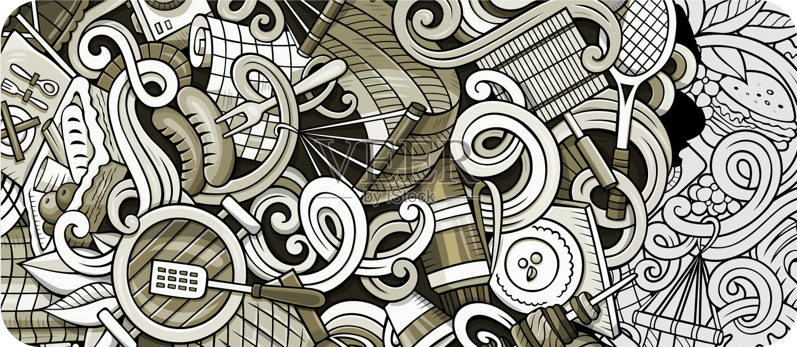 野餐手绘涂鸦横幅卡通详细插画图片素材