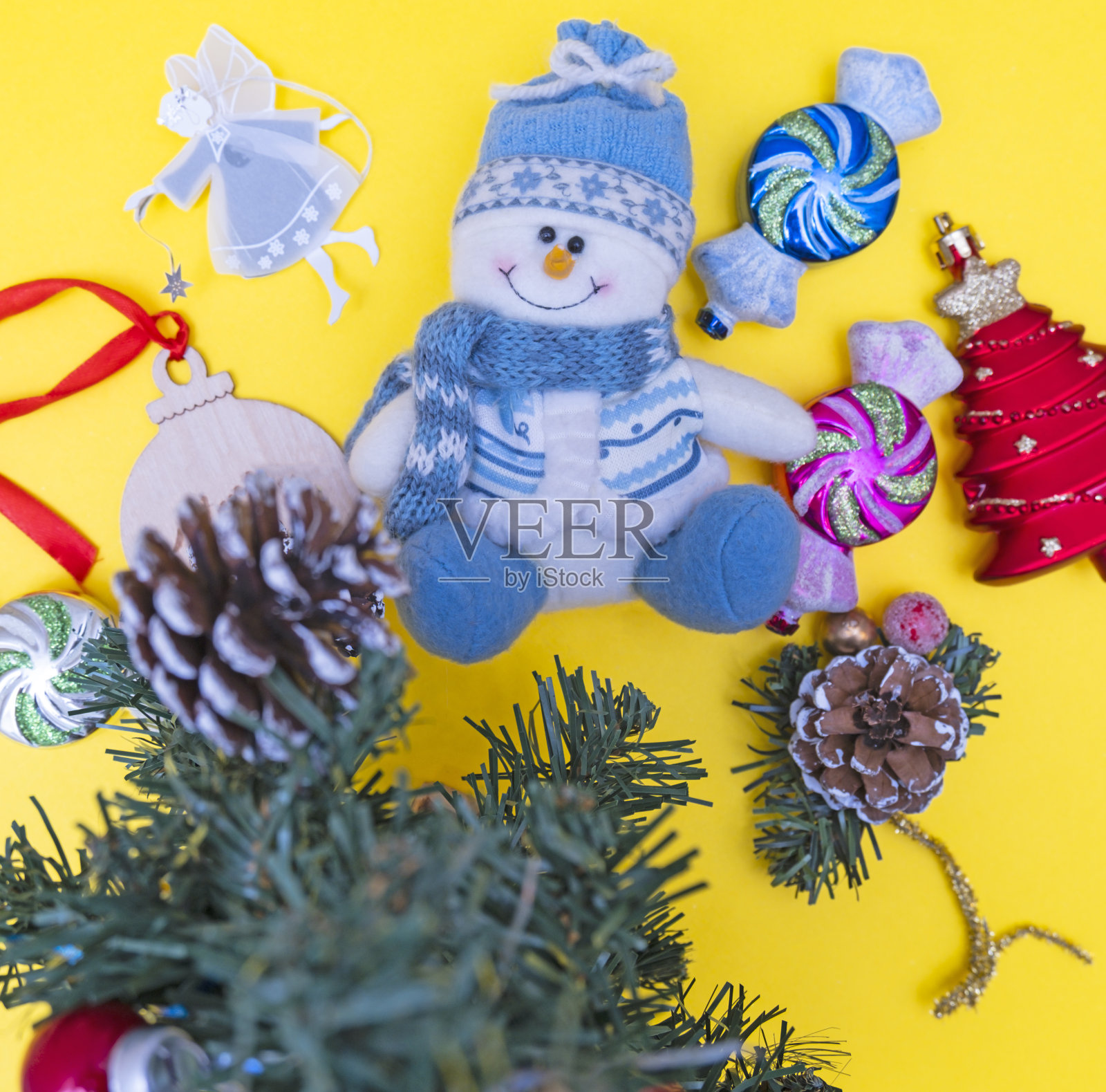 新年贺卡,圣诞作文,相框,装饰品,圣诞节,冬天,新年概念。平铺,俯视图,拷贝空间照片摄影图片