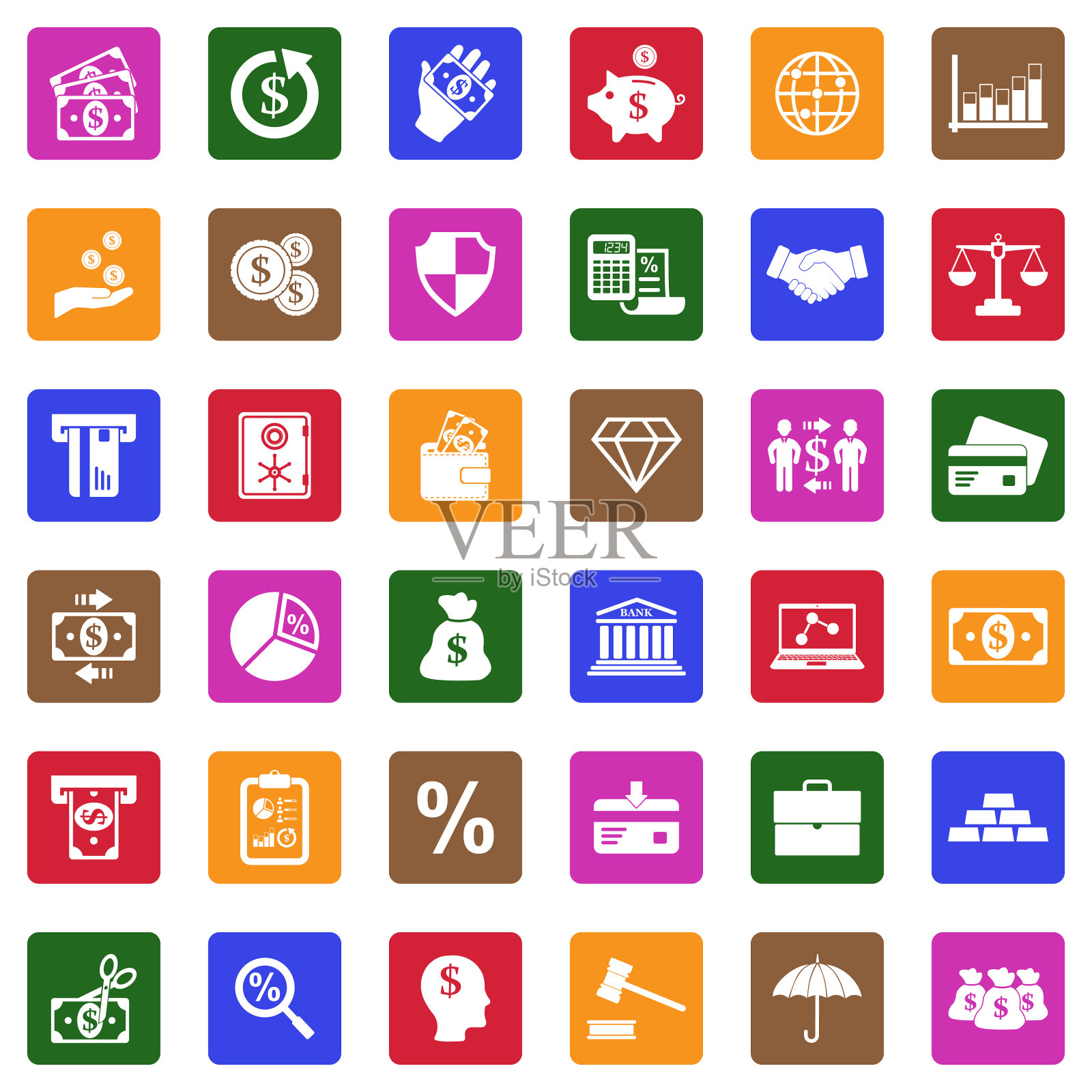 金融图标。广场上的白色平面设计。矢量插图。图标素材