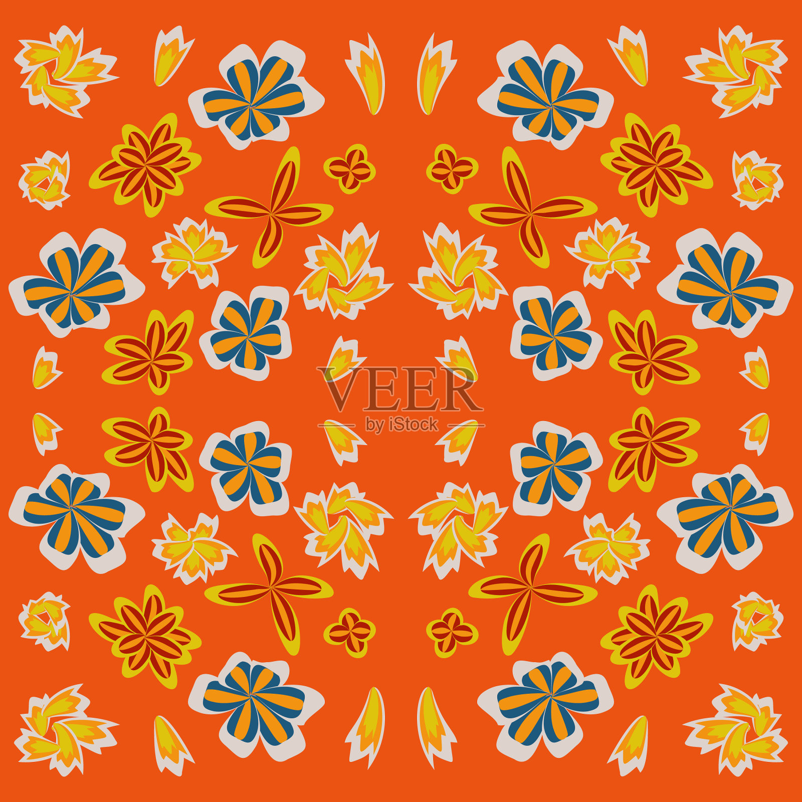 无缝图案与叶和花涂鸦插画图片素材