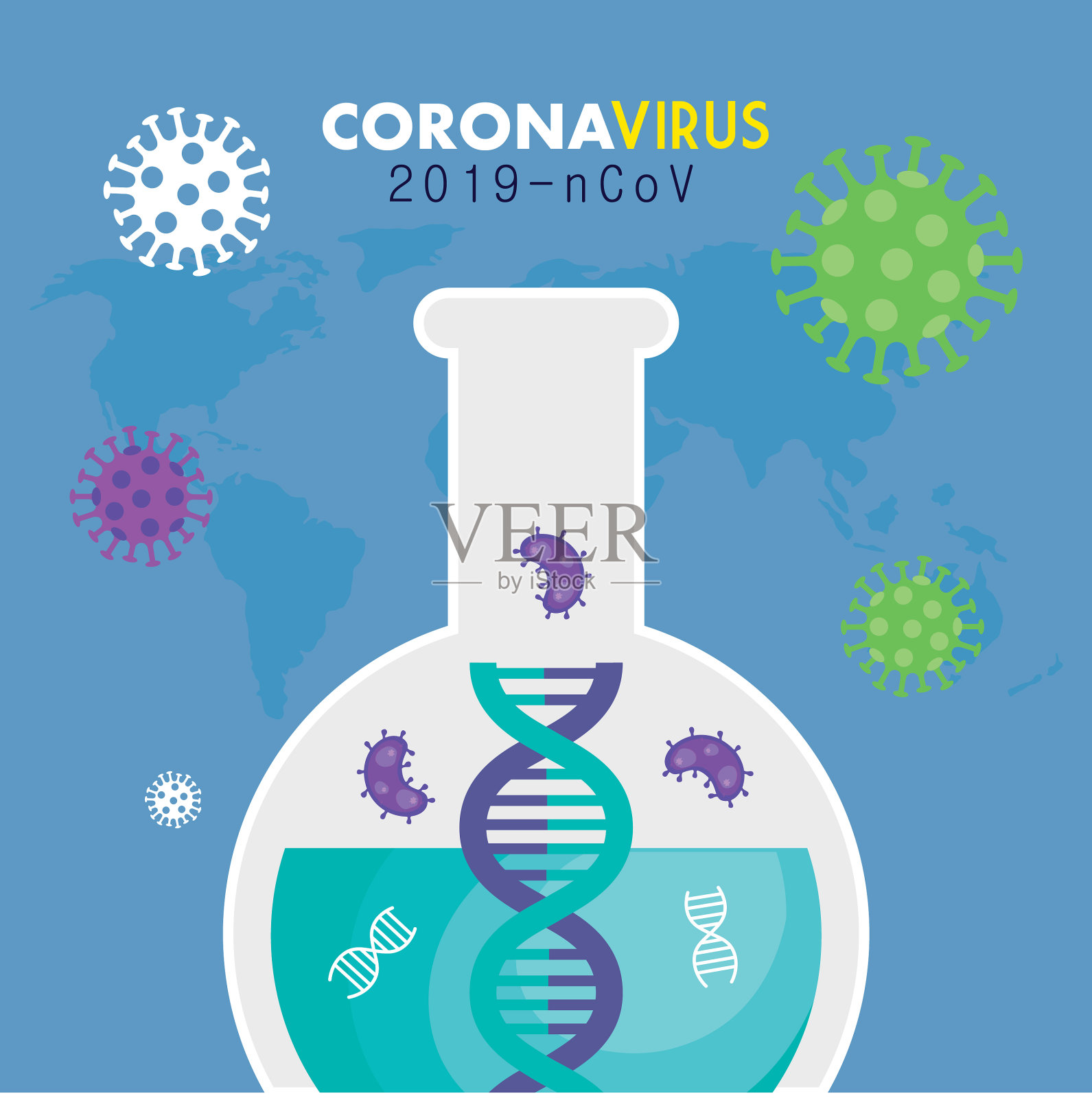 用covid - 19和DNA做试管试验插画图片素材