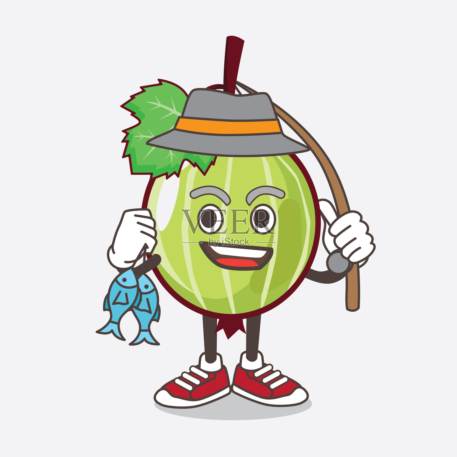 鹅莓果卡通人物钓鱼吉祥物插画图片素材