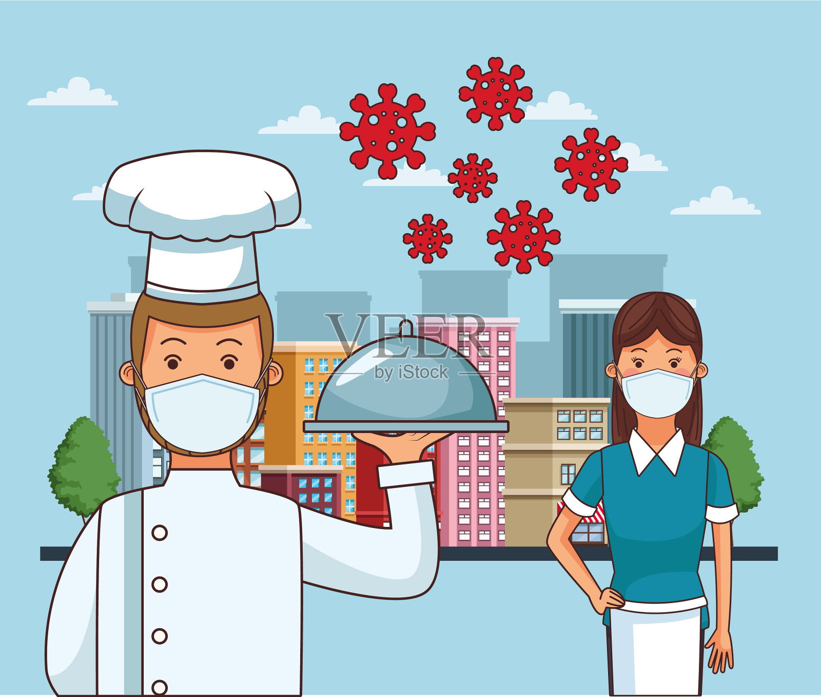 厨师工作者的职业是戴口罩插画图片素材