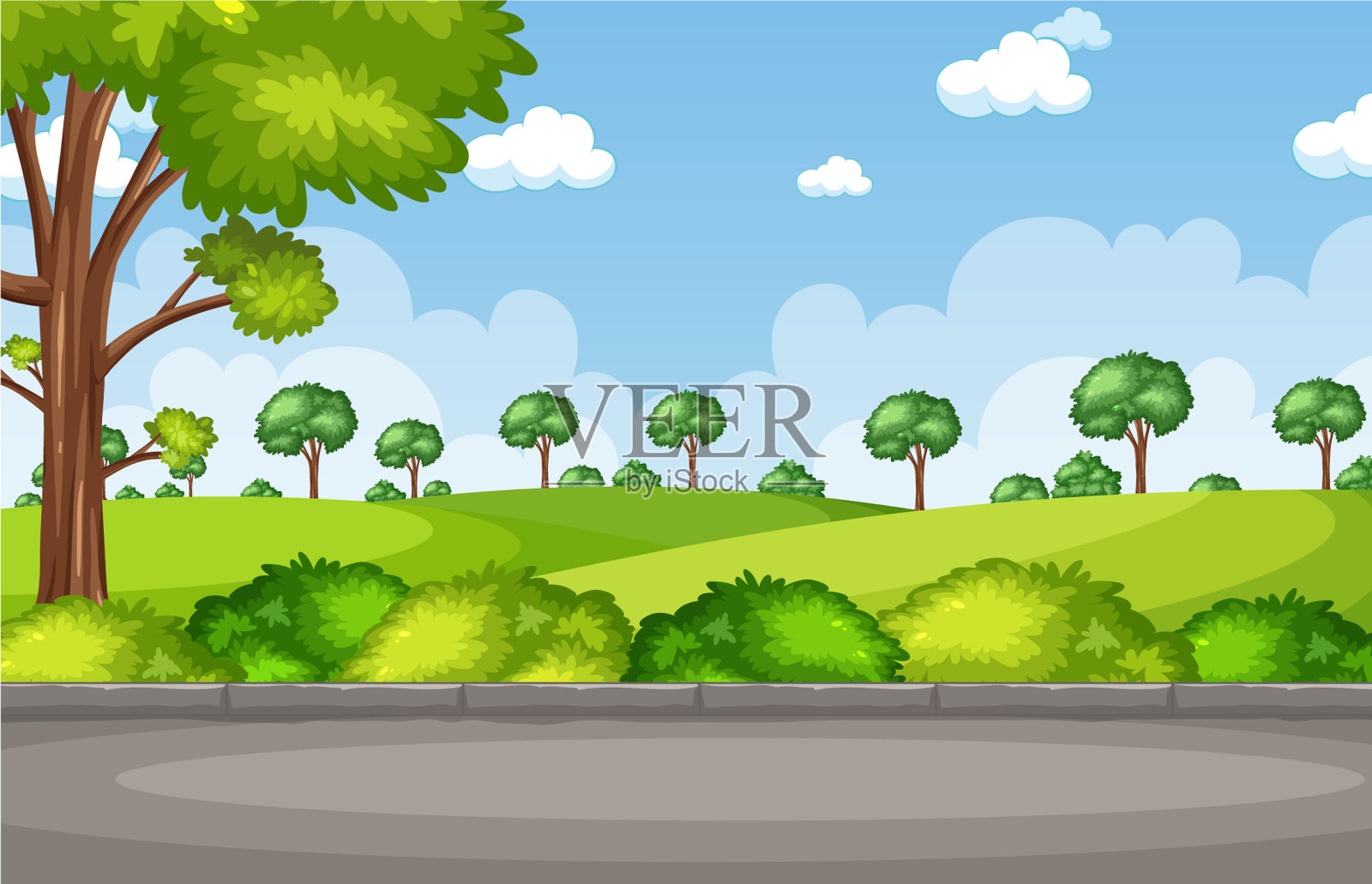 背景场景与道路公园插画图片素材