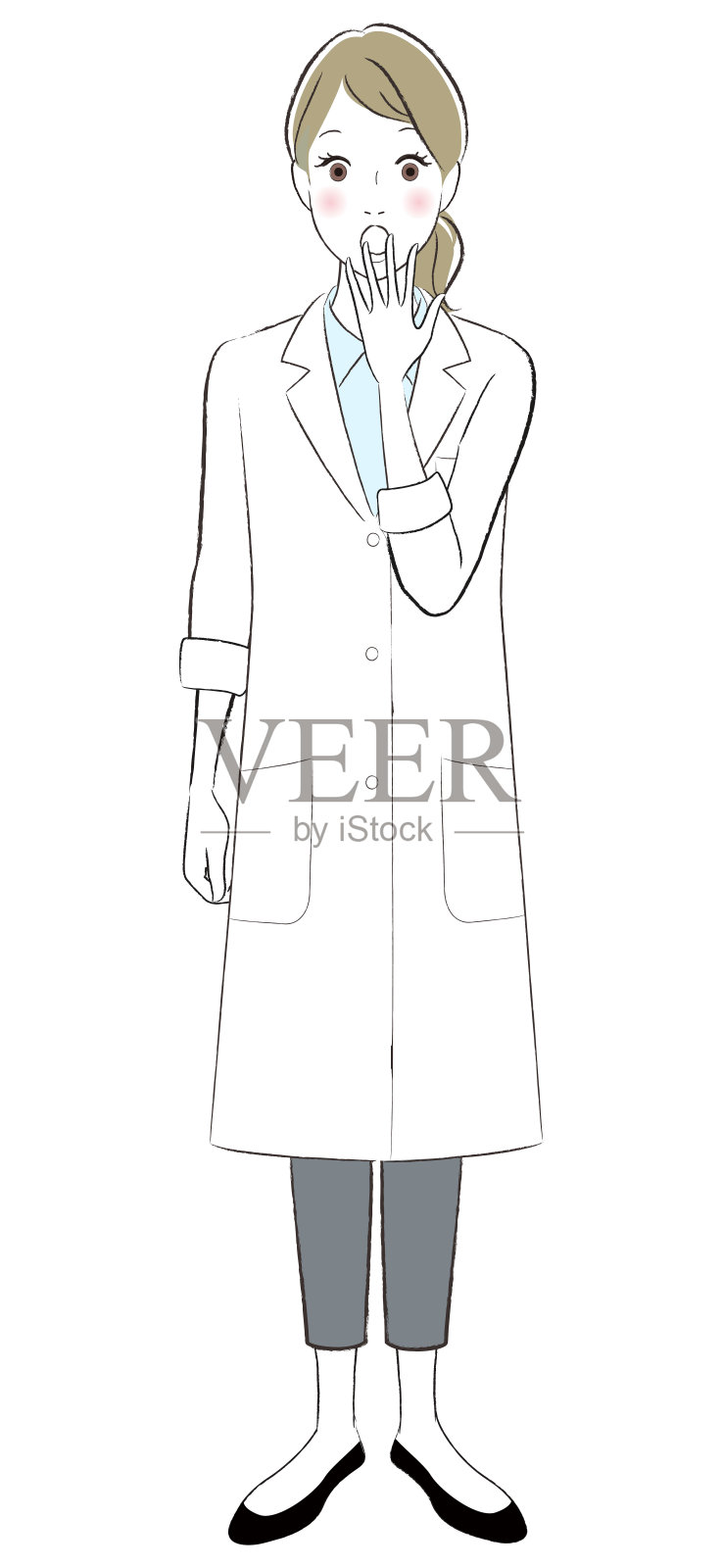 一个穿着白大褂的女医生很惊讶。插画图片素材
