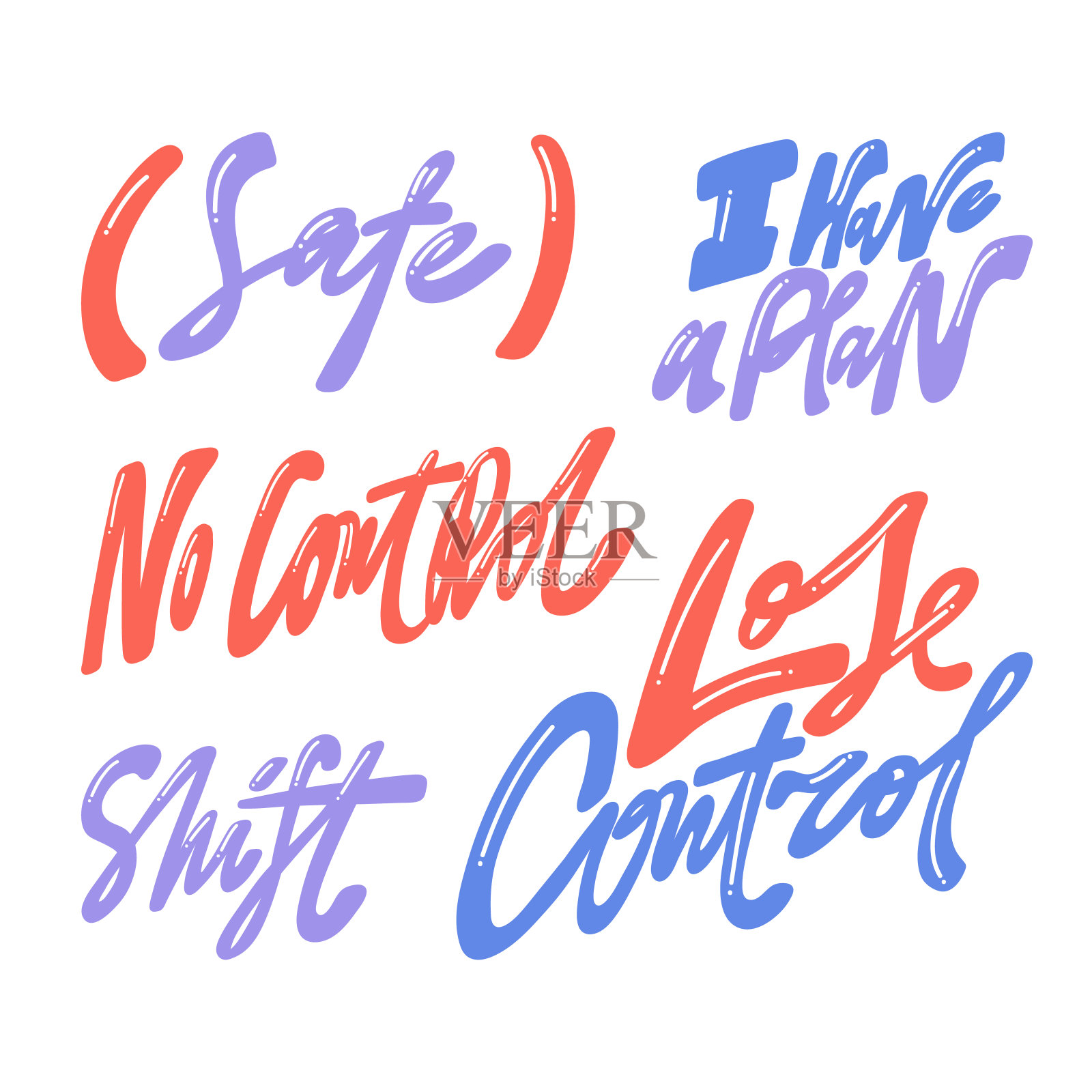 安全,我有一个计划,失控,失控,移位。为社交媒体内容手绘字母标志集插画图片素材