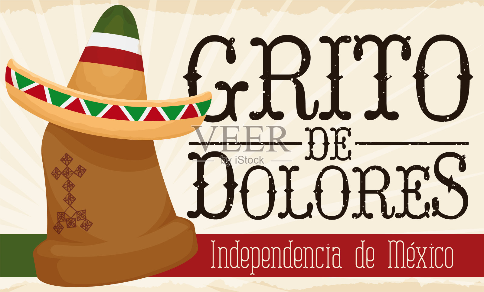 夏罗帽在伊达尔戈的钟准备墨西哥独立日插画图片素材