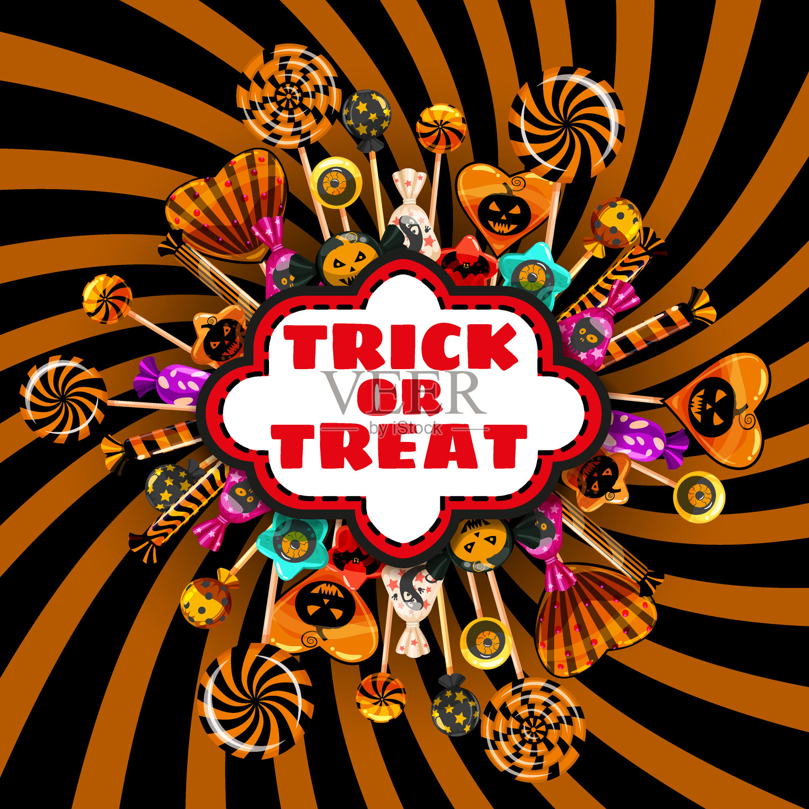 万圣节不给糖就捣蛋的横幅糖果和糖果模板。秋十月传统节日庆祝海报。矢量图分离插画图片素材