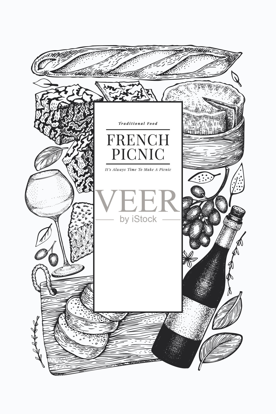 法式美食设计模板手绘野餐插画图片素材