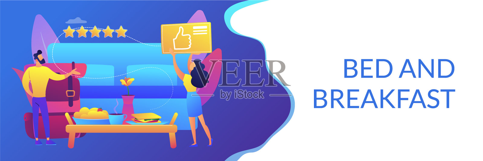 床和早餐概念横幅标题插画图片素材