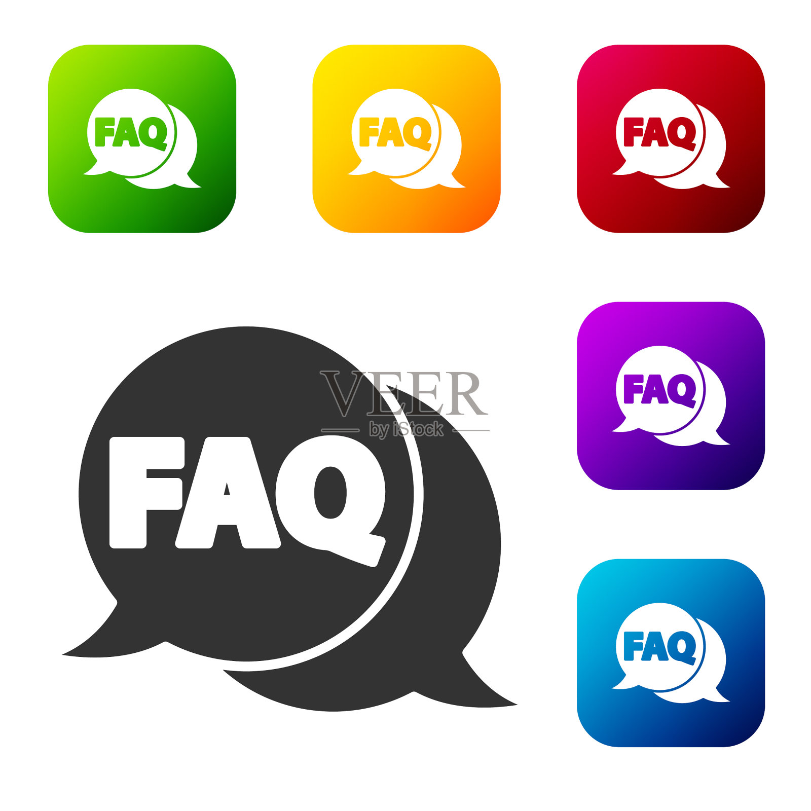 黑色语音气泡与文本FAQ信息图标插画图片素材